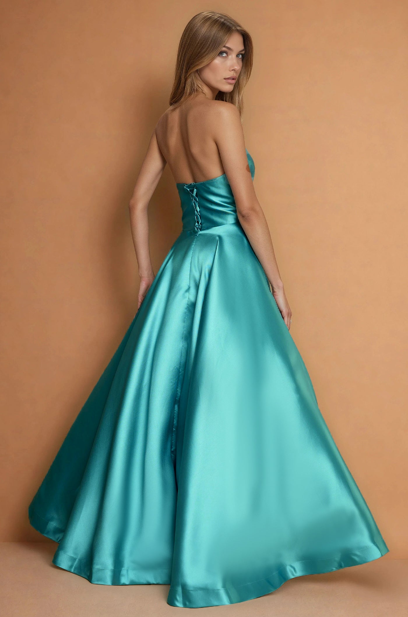 Prom Dresses Long Corset Formal Pleated Prom Ball Gown Teal