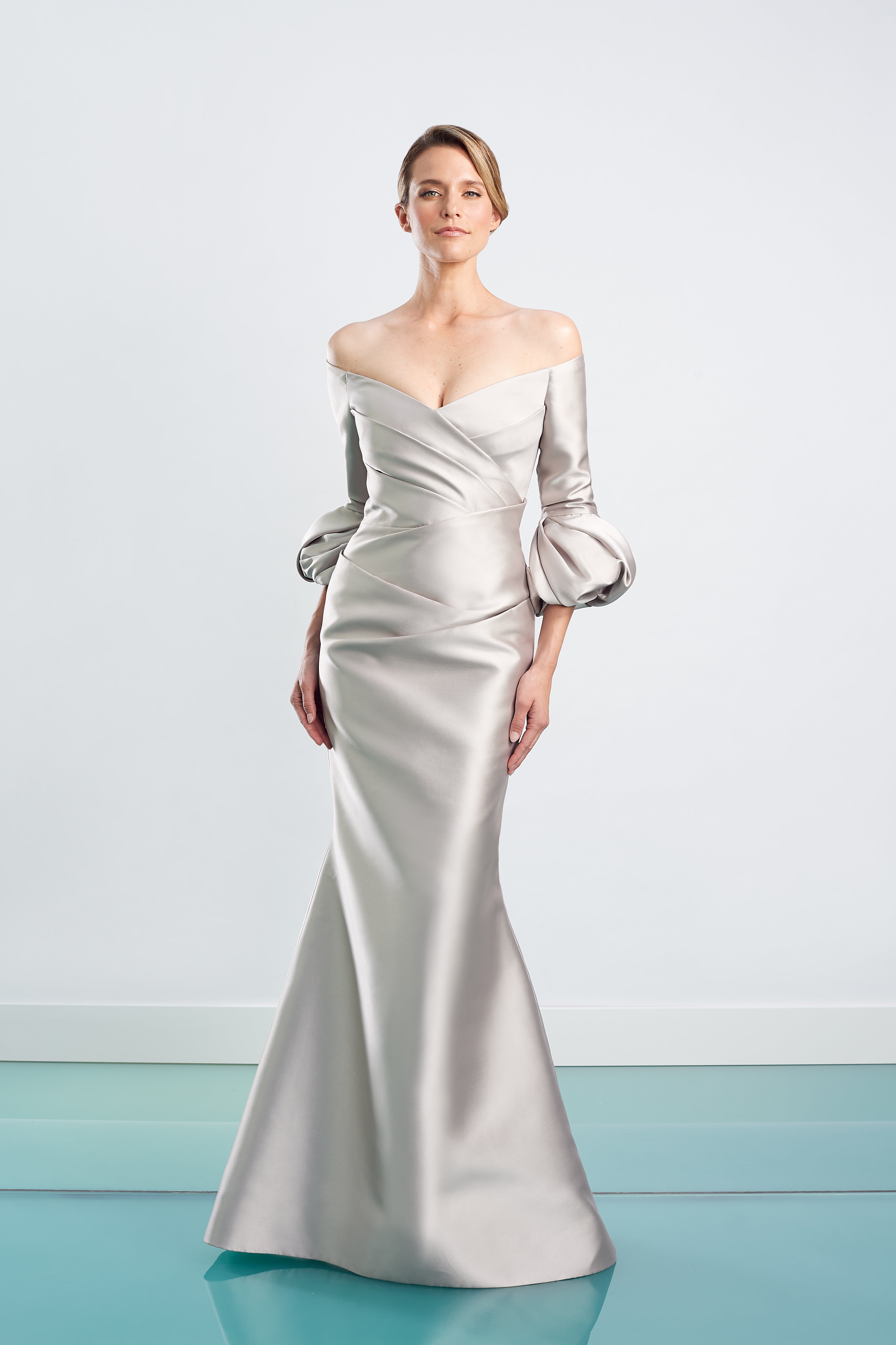 Formal Dresses Long Formal Fit Pleated Evening Dress Silver/Taupe
