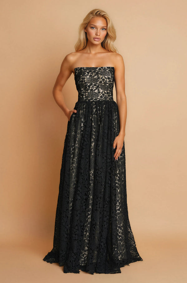 Long Formal Lace Black Tie Prom Dress