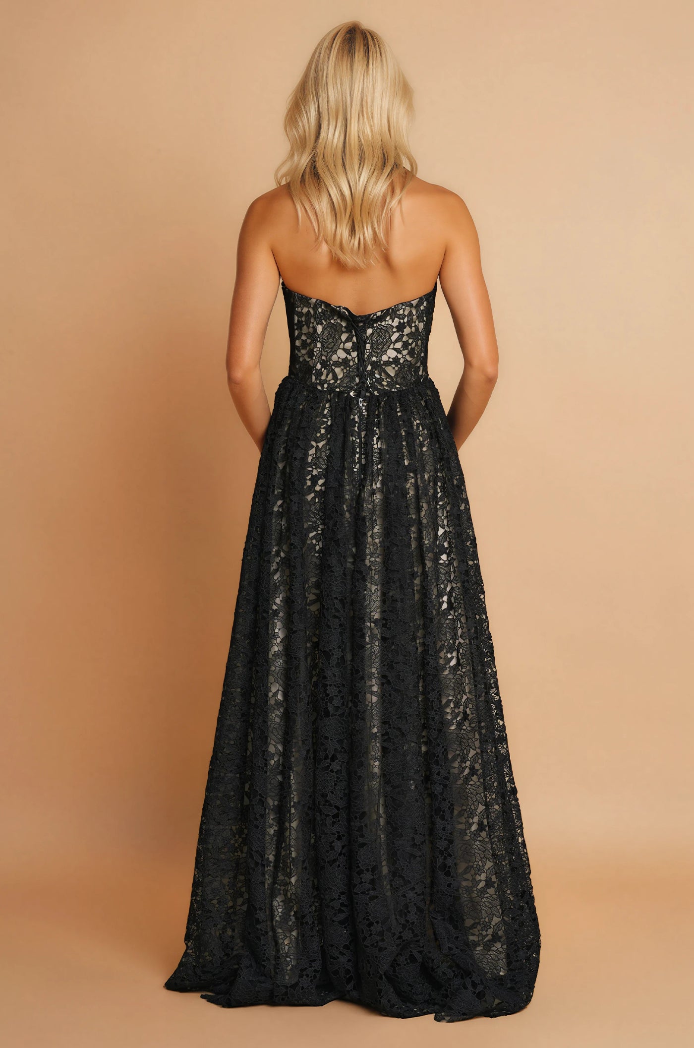 Formal Dresses Long Formal Lace Black Tie Prom Dress Black / Nude