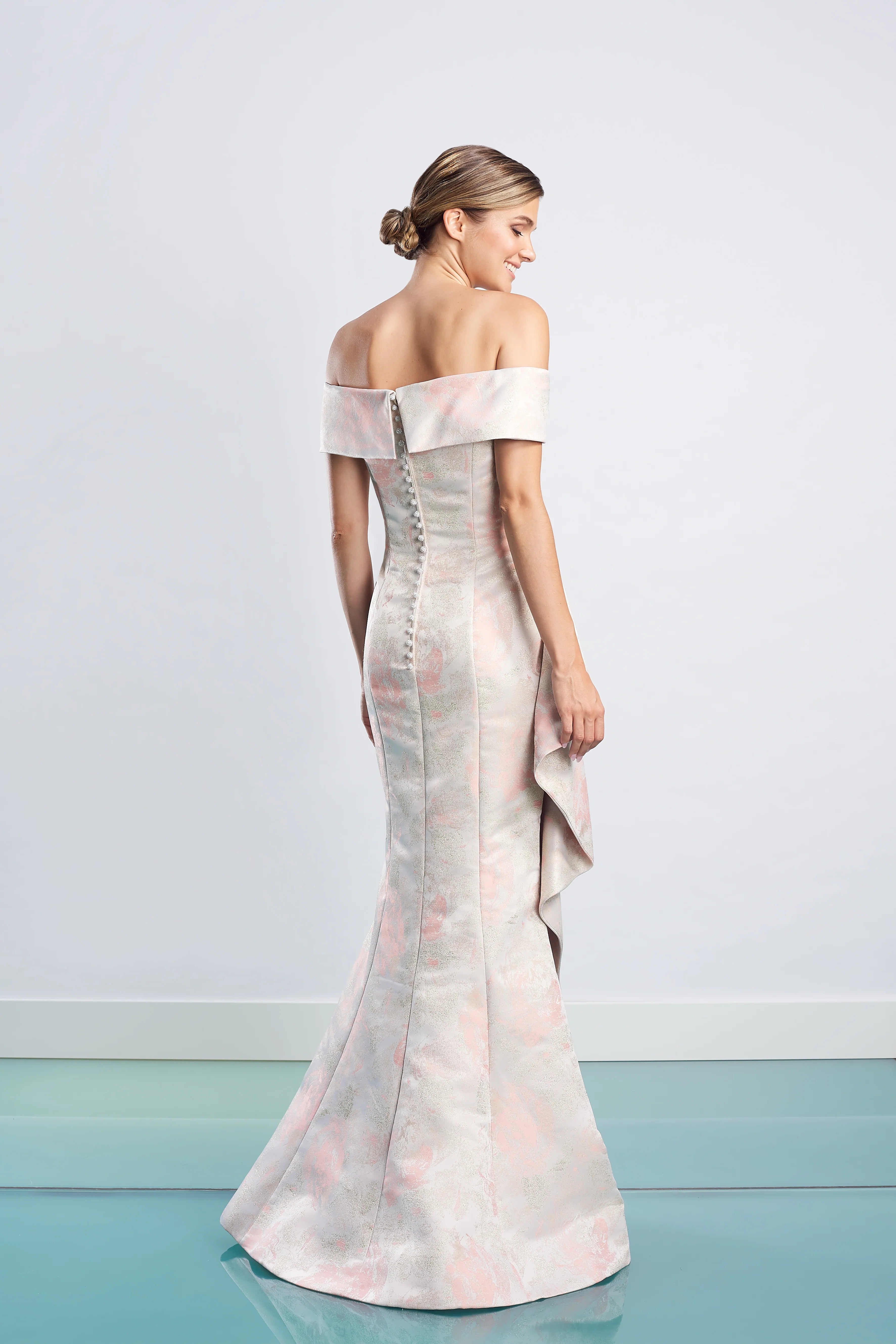 Formal Dresses Fitted Long Floral Glitter Formal Dress Coral/Gold