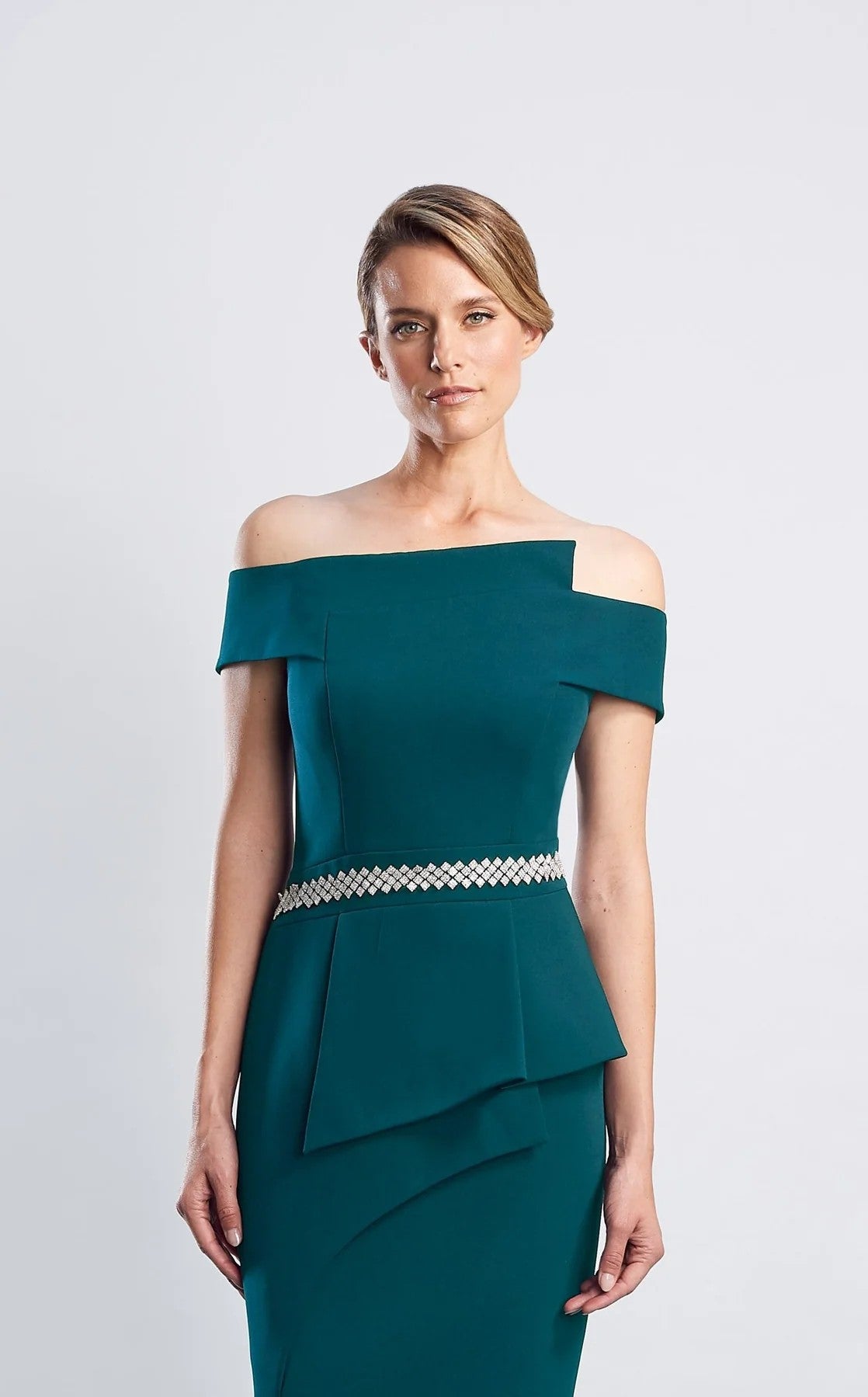 Formal Dresses Fitted Long Slit Peplum Formal Dress Forest