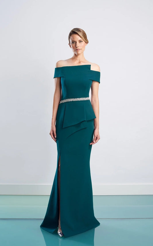 Formal Dresses Fitted Long Slit Peplum Formal Dress Forest