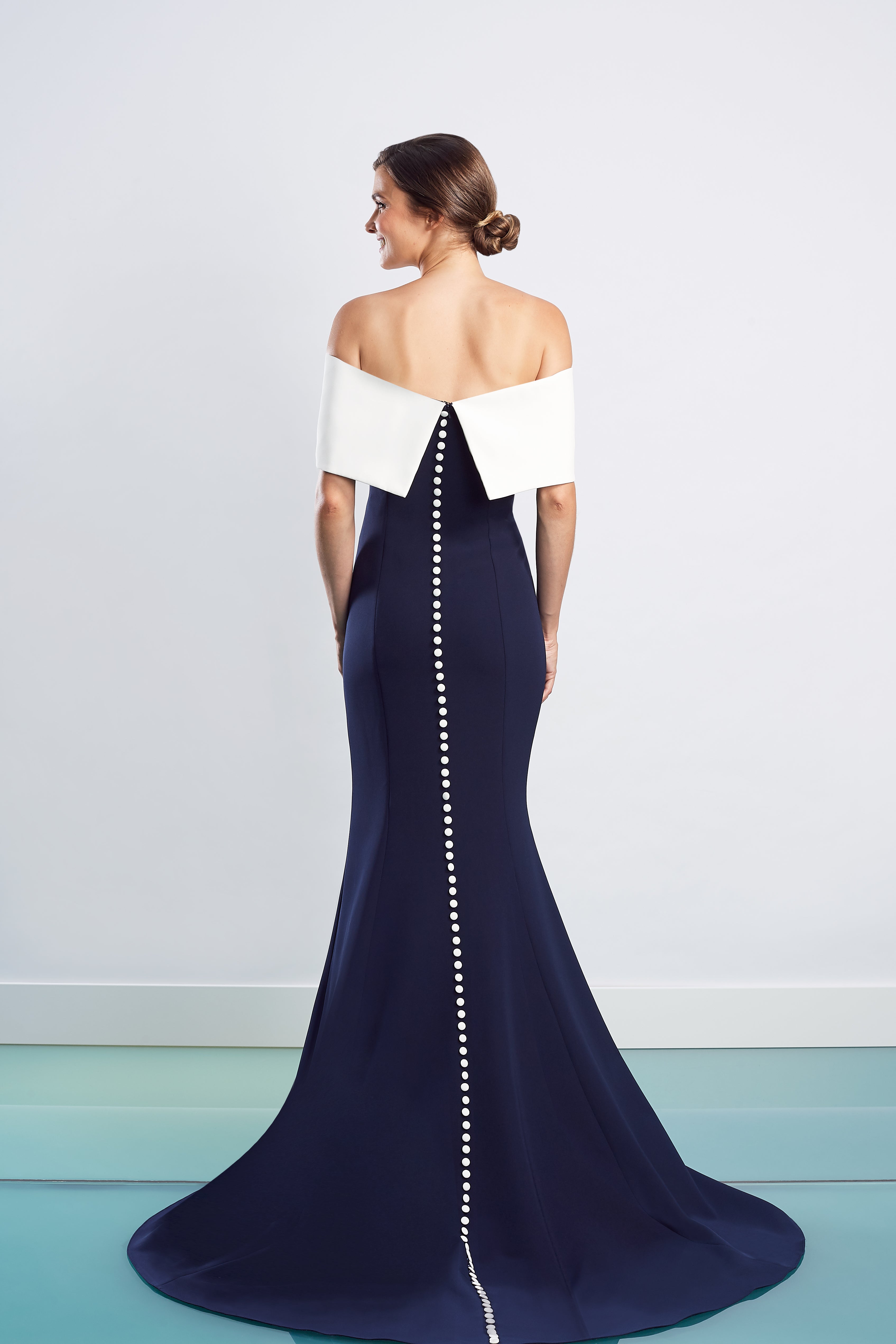 Formal Dresses Long Fitted Formal Evening Dress Navy/White
