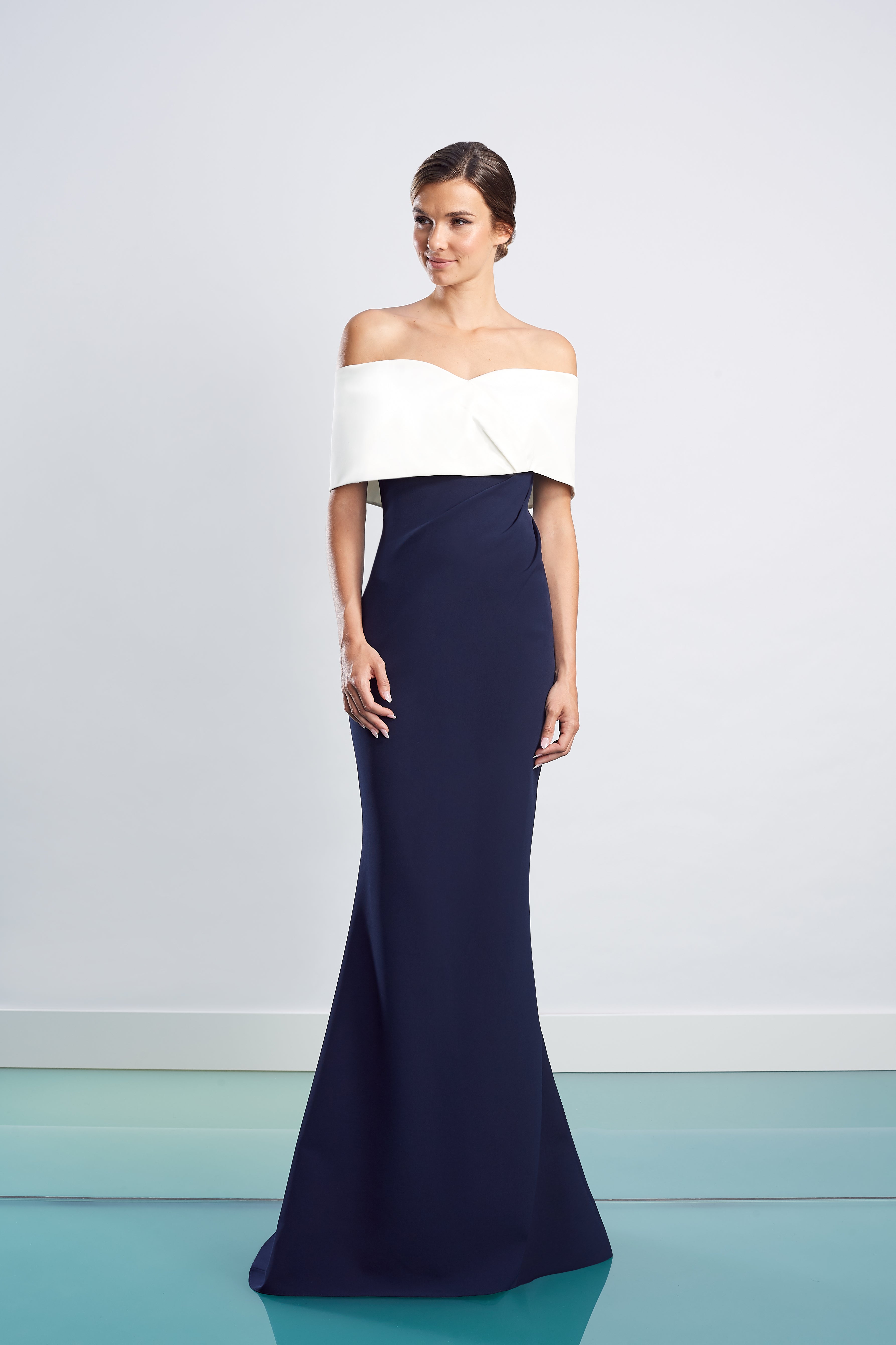 Formal Dresses Long Fitted Formal Evening Dress Navy/White