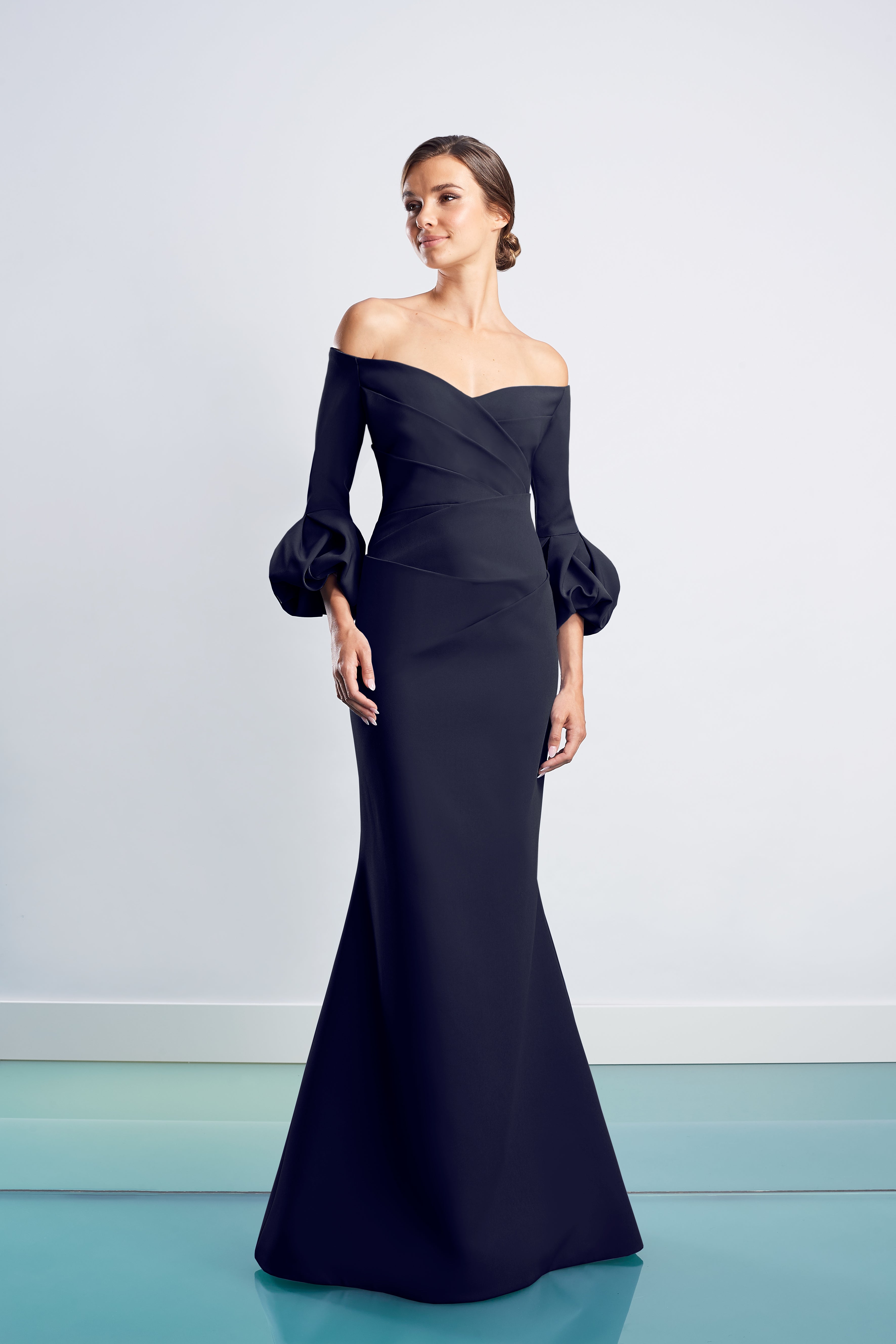 Formal Dresses Long Pleated Formal Fitted Evening Dress Navy