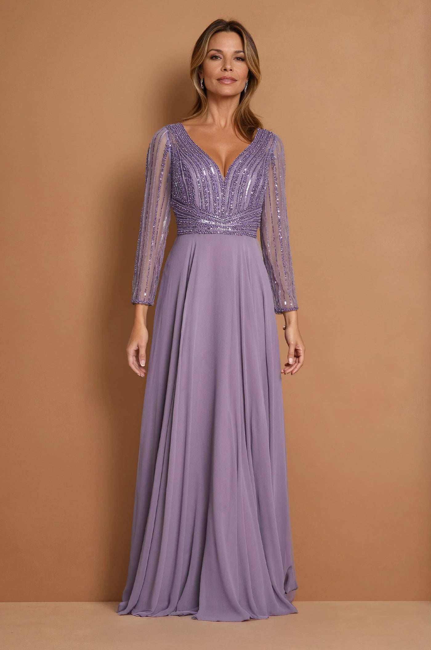 Beaded Long Sleeve Mother of the Bride Dress Beaded Long Sleeve Mother of the Bride Dress