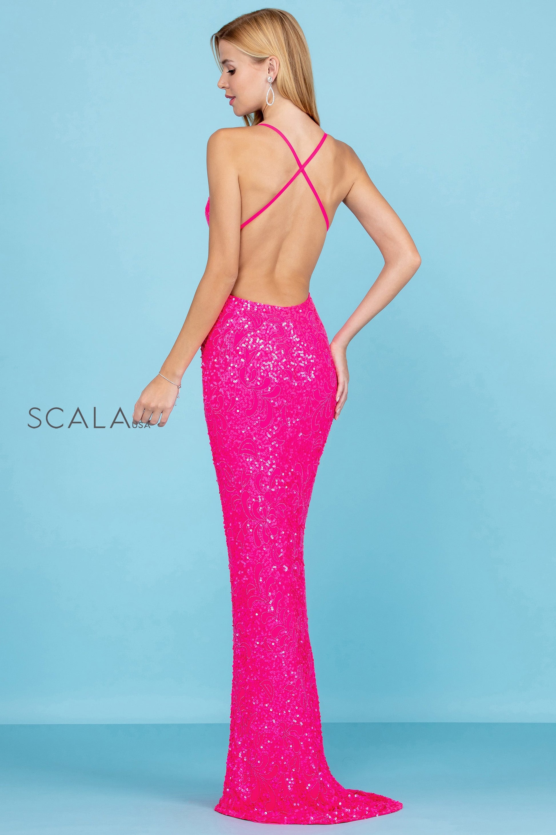 Scala 47542 Fitted Formal Long Beaded Sequin Prom Dress