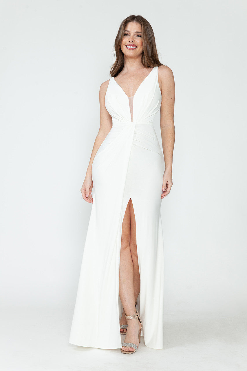 Wedding Dresses Long Glitter Slit Bridal Wedding Dress Lenovia 5308 Ivory