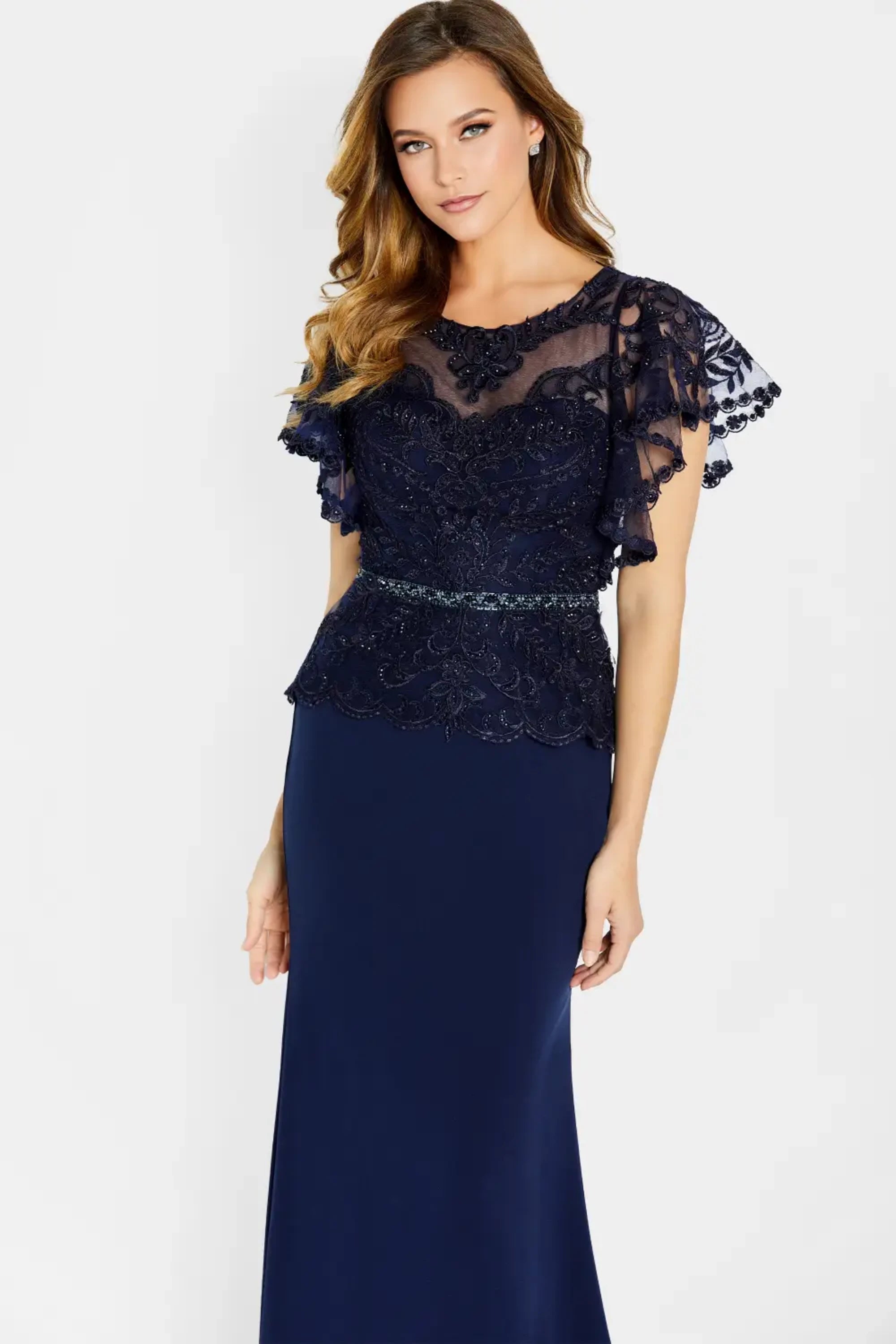 Mother of the Bride Dresses Beaded Long Lace Mother of the Bride Dress Navy Blue