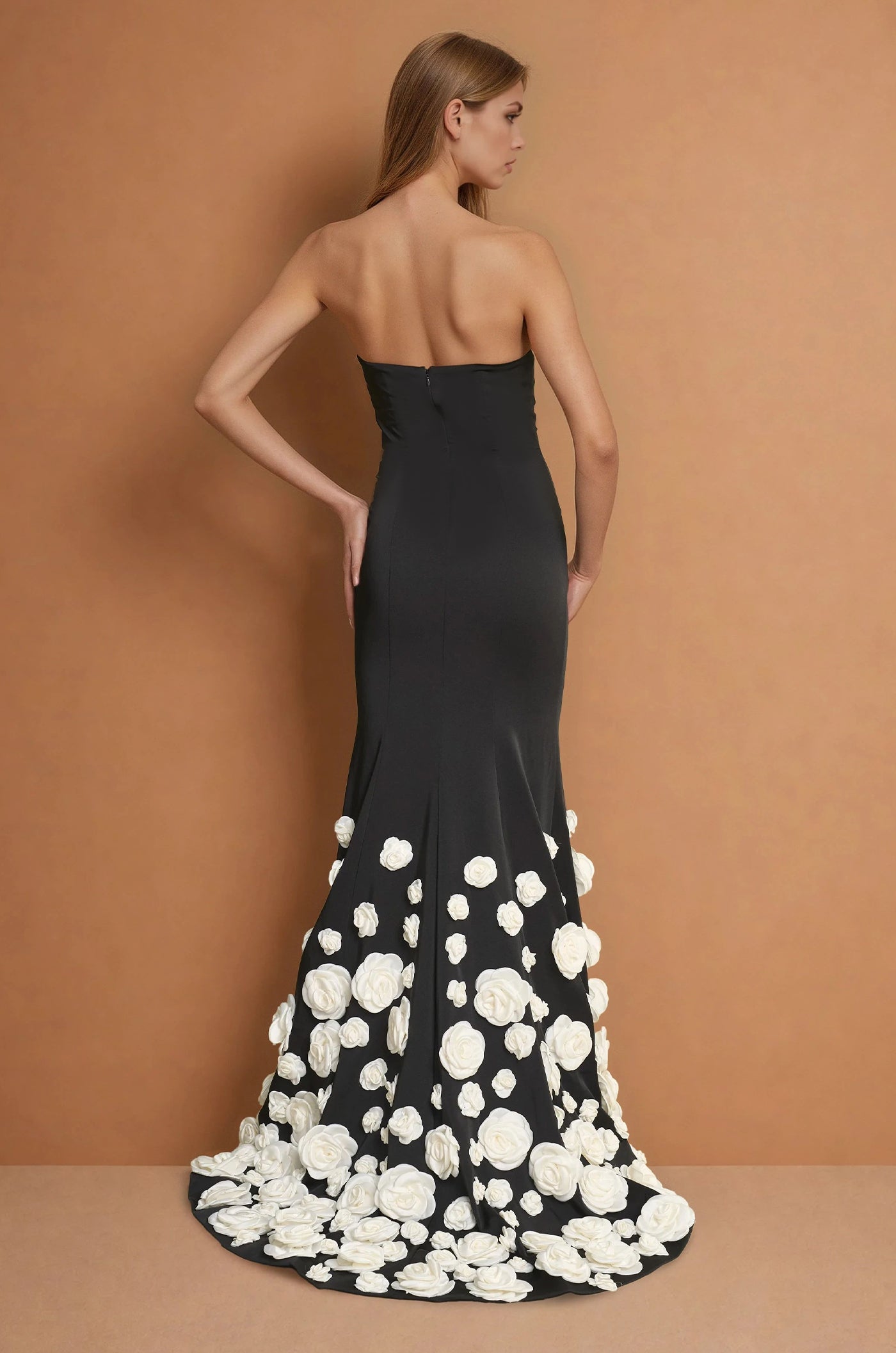 Formal Dresses Classic Black Fromal Evening Gown with 3D Flowers  Black