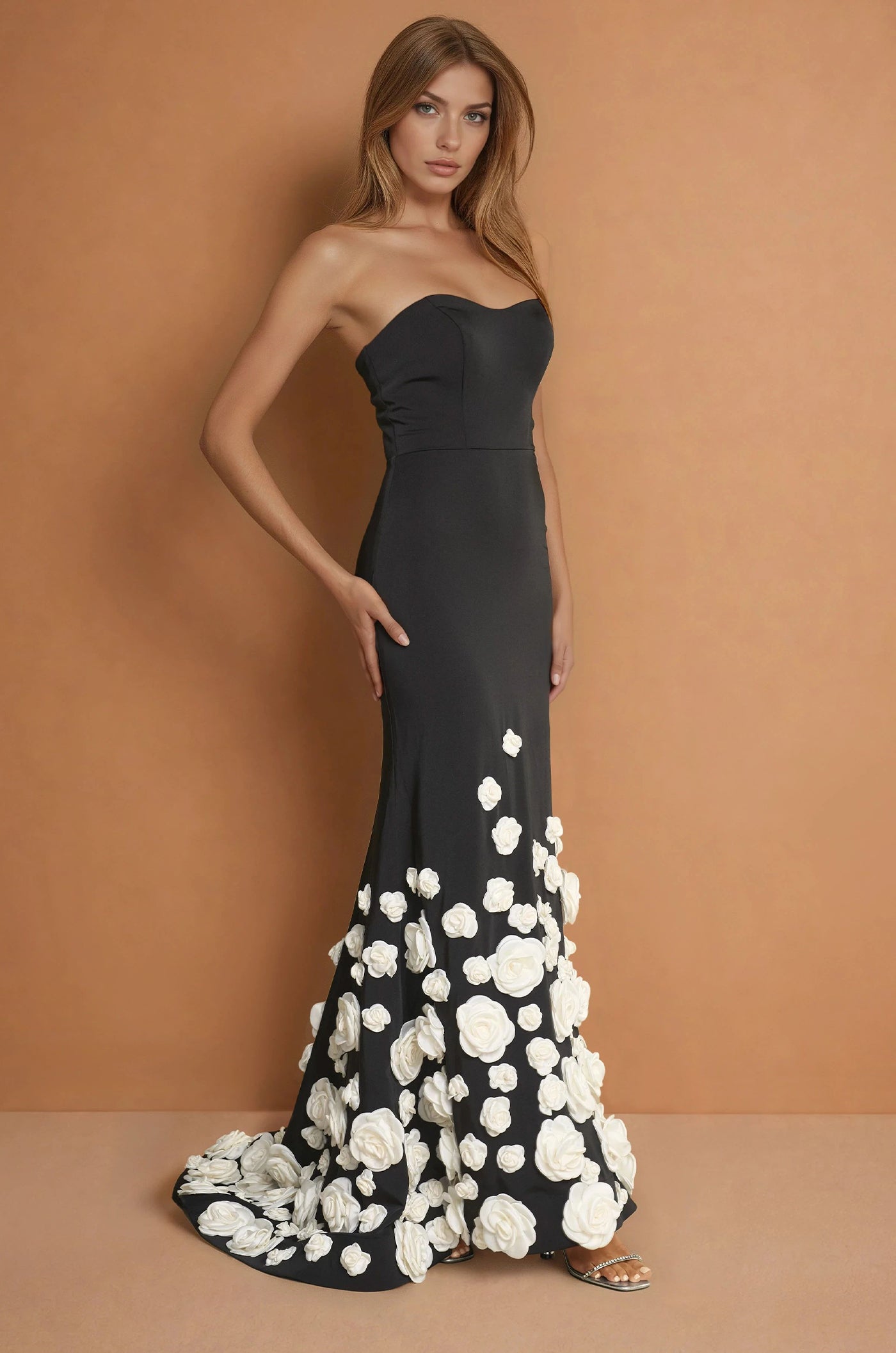 Formal Dresses Classic Black Fromal Evening Gown with 3D Flowers  Black