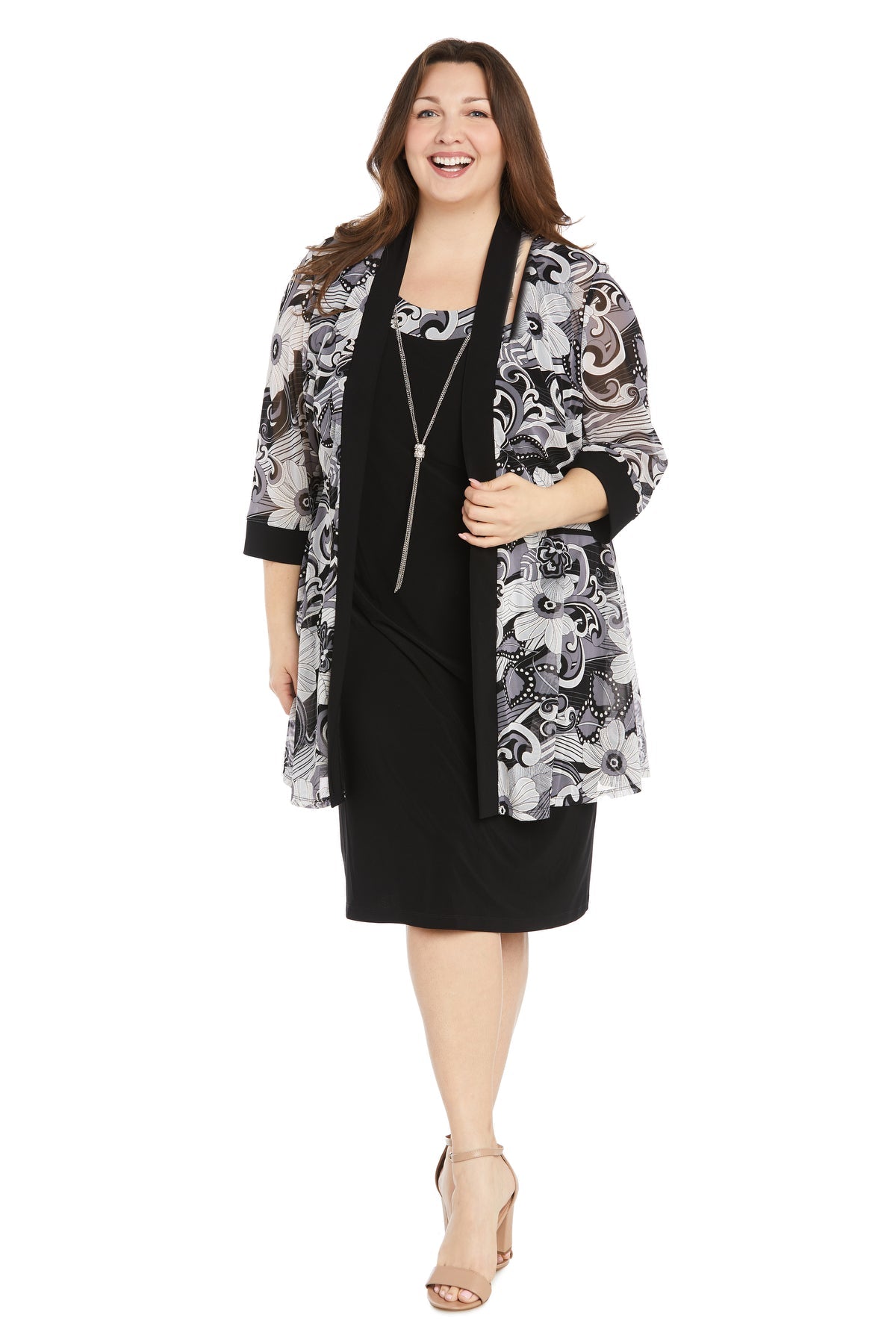 R&M Richards 1493W Short Printed Plus Size Jacket Dress