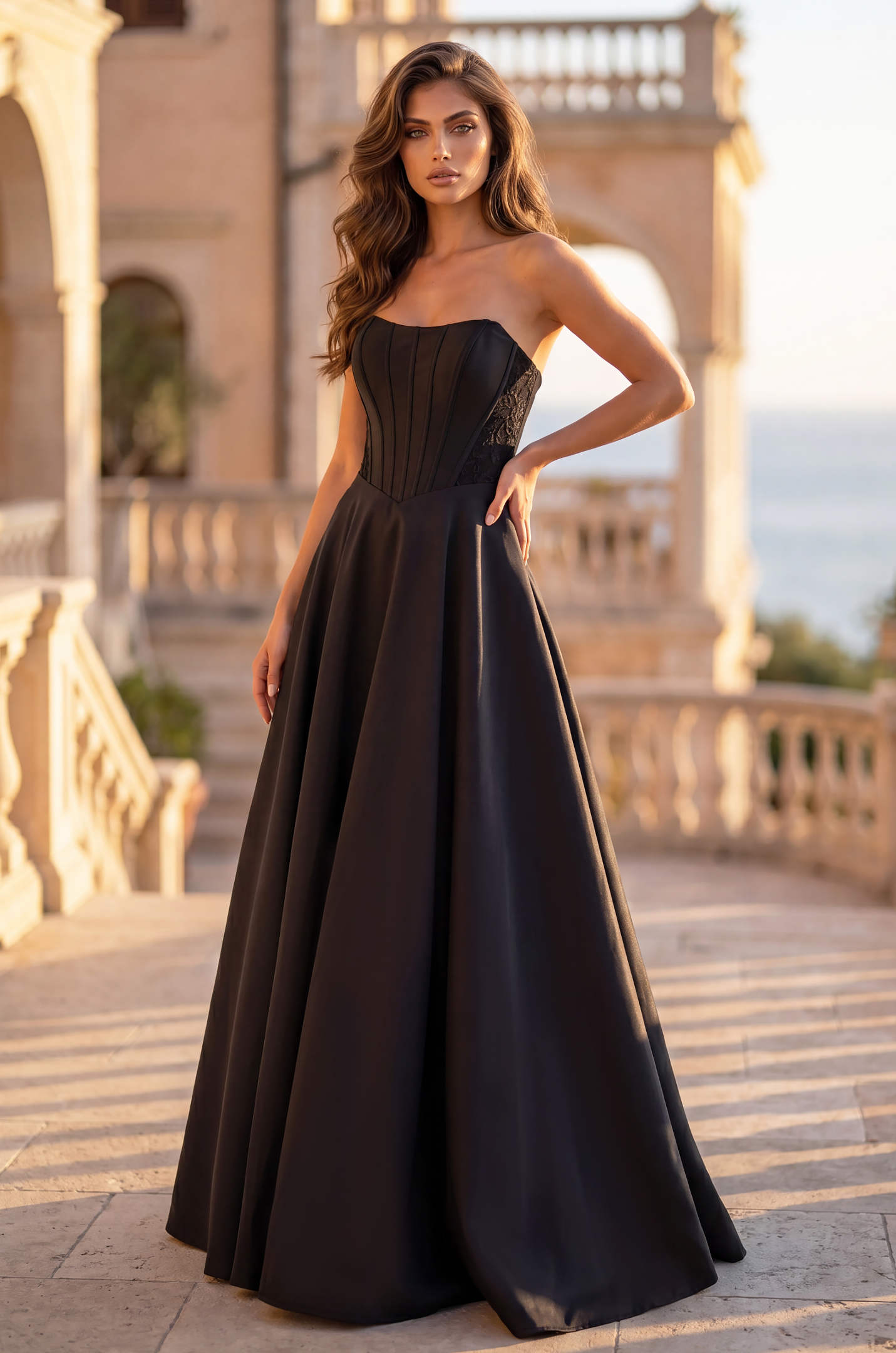Long Formal Corset Satin Ball Gown 