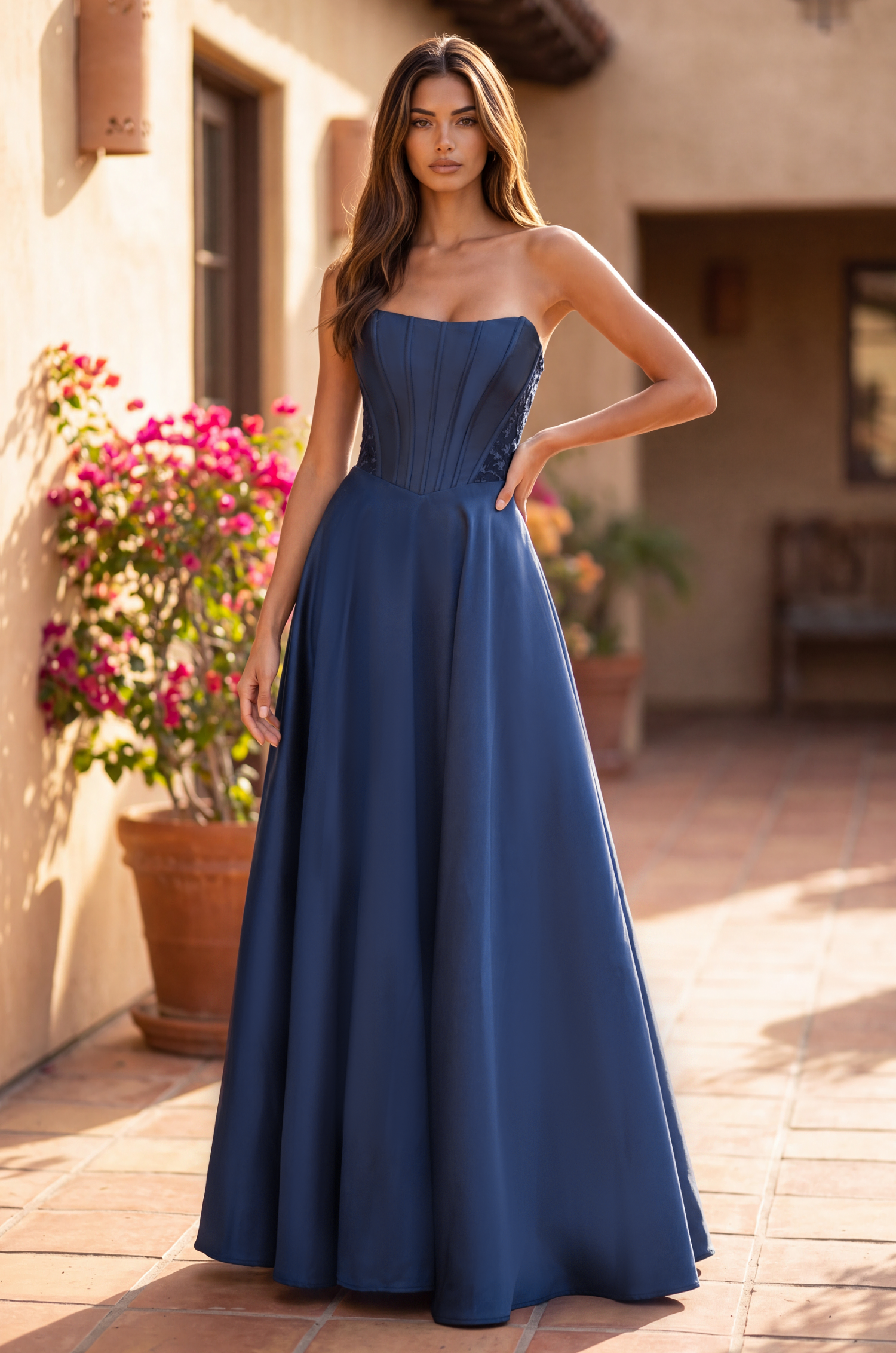 Long Formal Corset Satin Ball Gown 