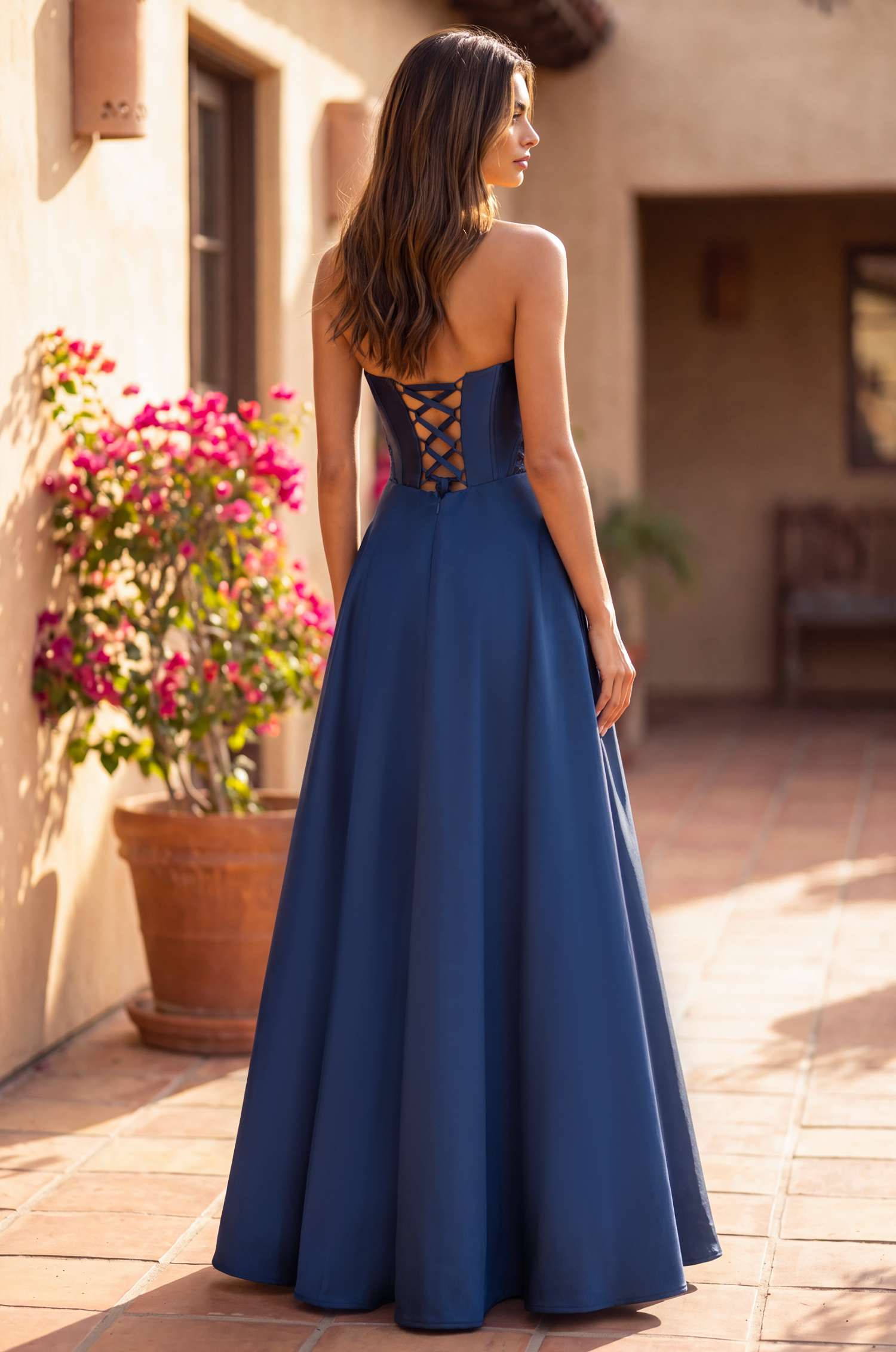 Long Formal Corset Satin Ball Gown 