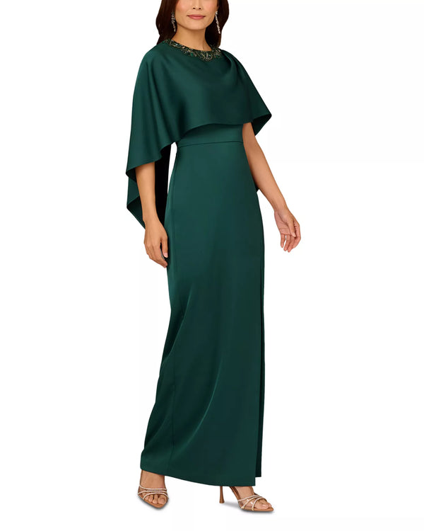aidan mattox evening dresses Cape Column Dress - Spruce Center back zipper closure Color:satin color Ebay Rewards 30% Off NH MAY 2025 1920s Prom Dress