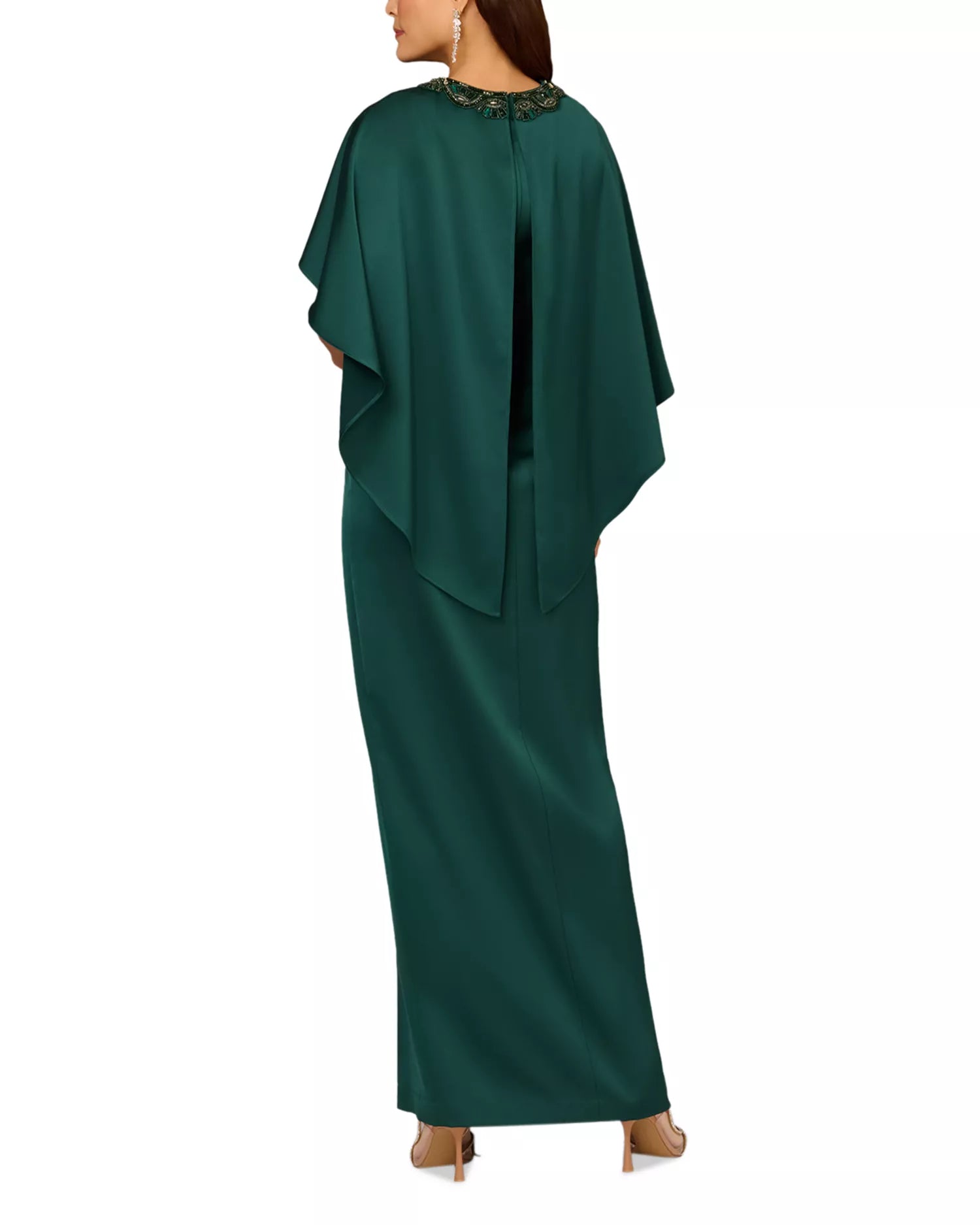 Spruce Aidan Mattox MD1E209723 Jewel Neck Long Crepe Formal Cape Gown