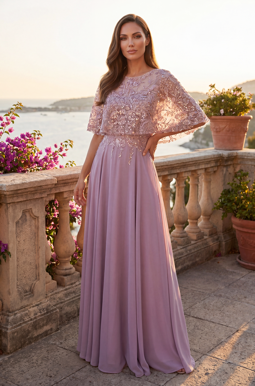 Sequin Lace Long Formal Chiffon Gown – The Dress Outlet