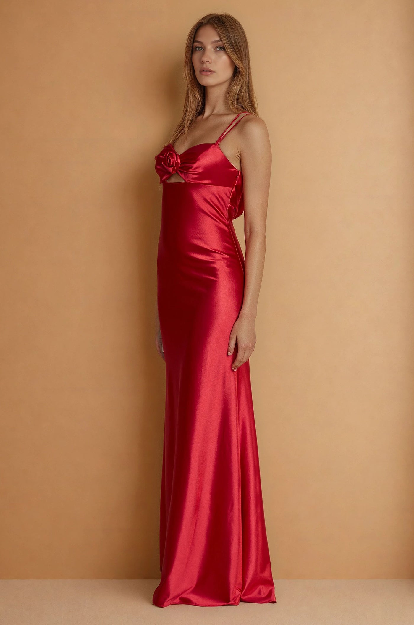 open lace back dress Long Satin Sweetheart Prom Dress with Rosette Detail – The Dress Outlet