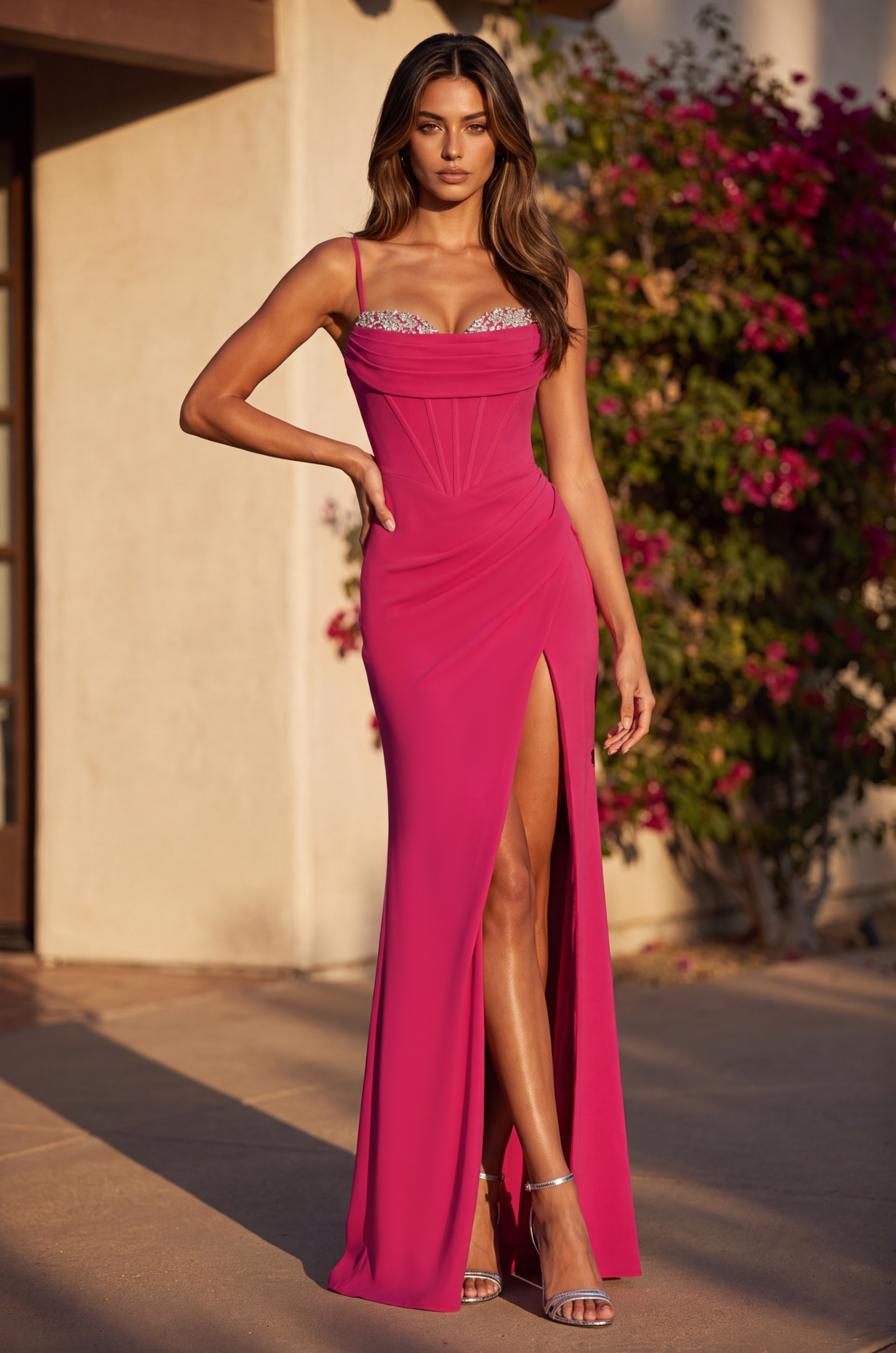Sweetheart Neckline Corset High Slit Prom Dress