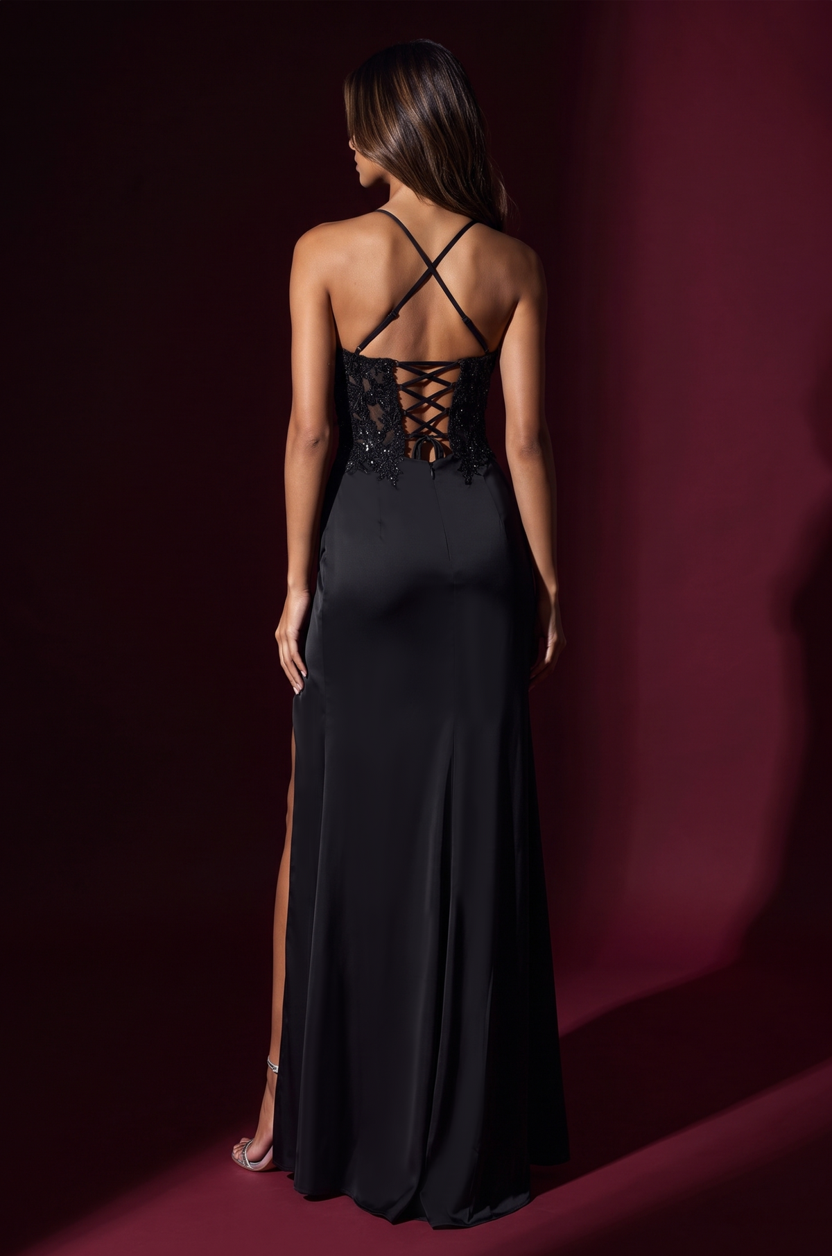 Sequin Floral Lace Bodice Long Formal Dress