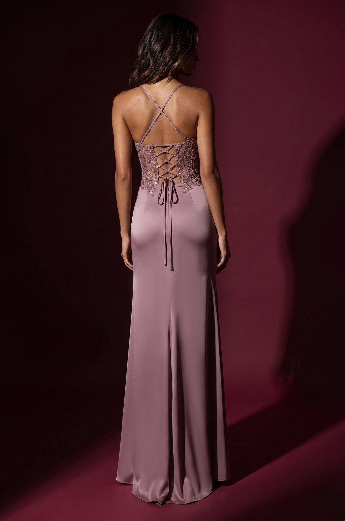 Sequin Floral Lace Bodice Long Formal Dress