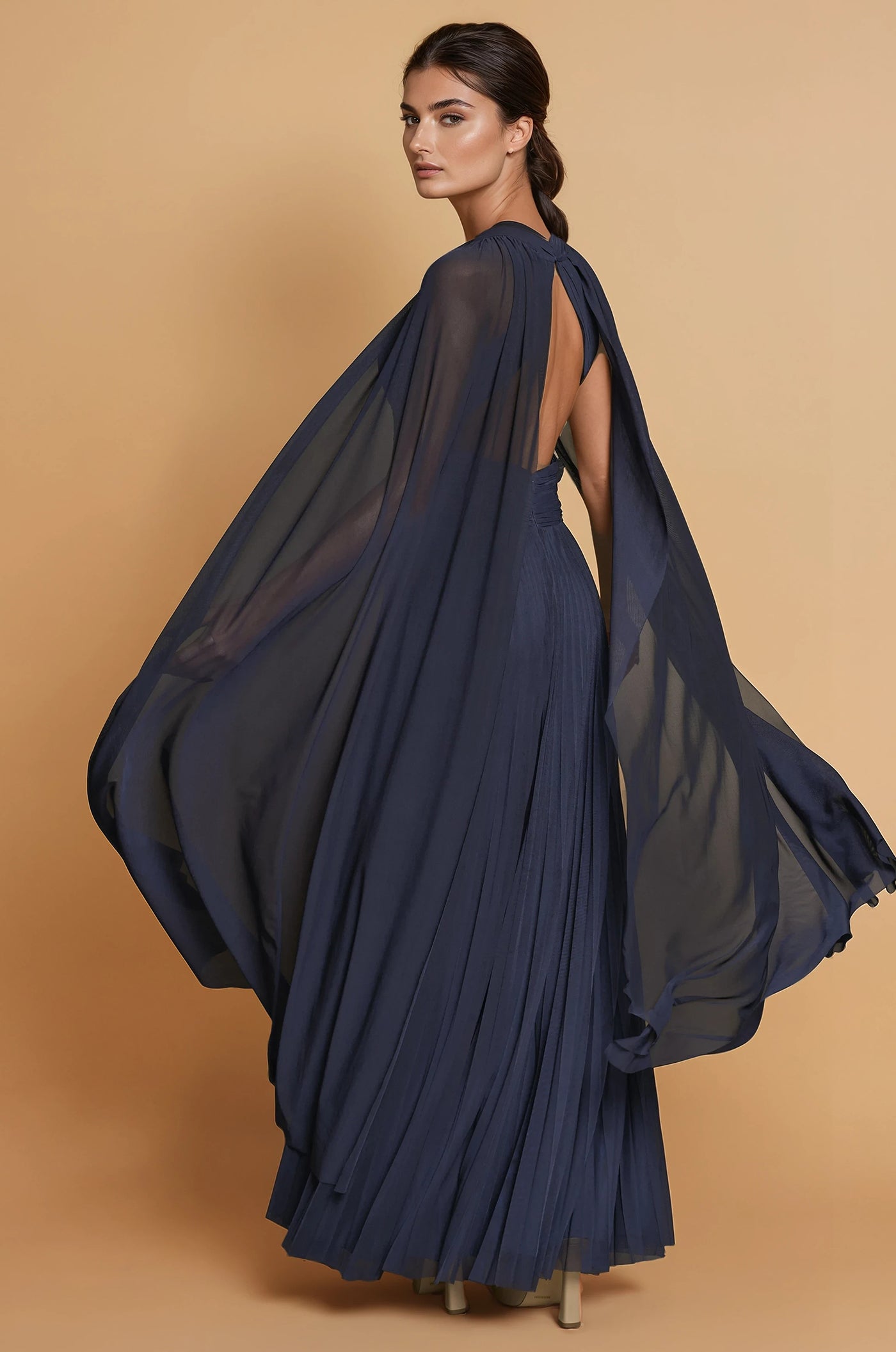 High Neck Long Chiffon Evening Gown by The Dress Outlet 1519 in Navy