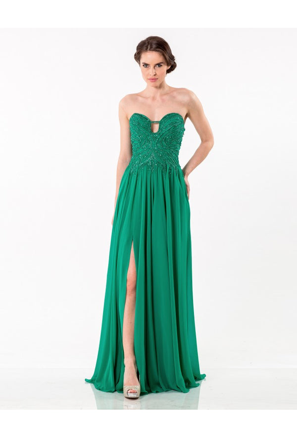 Terani Couture 1522E0465A Long Formal Slit Metallic Prom Dress