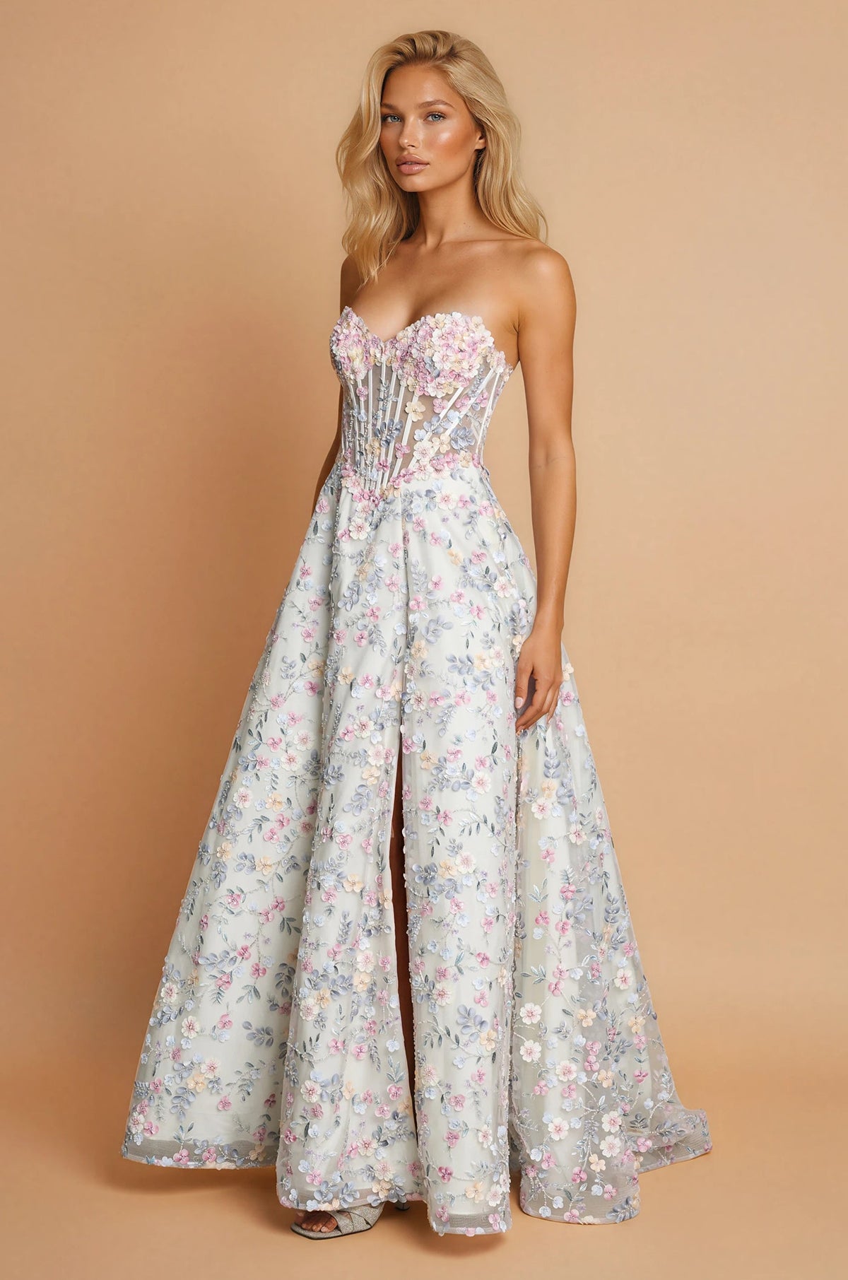 Prom Dresses 3D Flowers Corset Ball Gown Prom Dress Multi