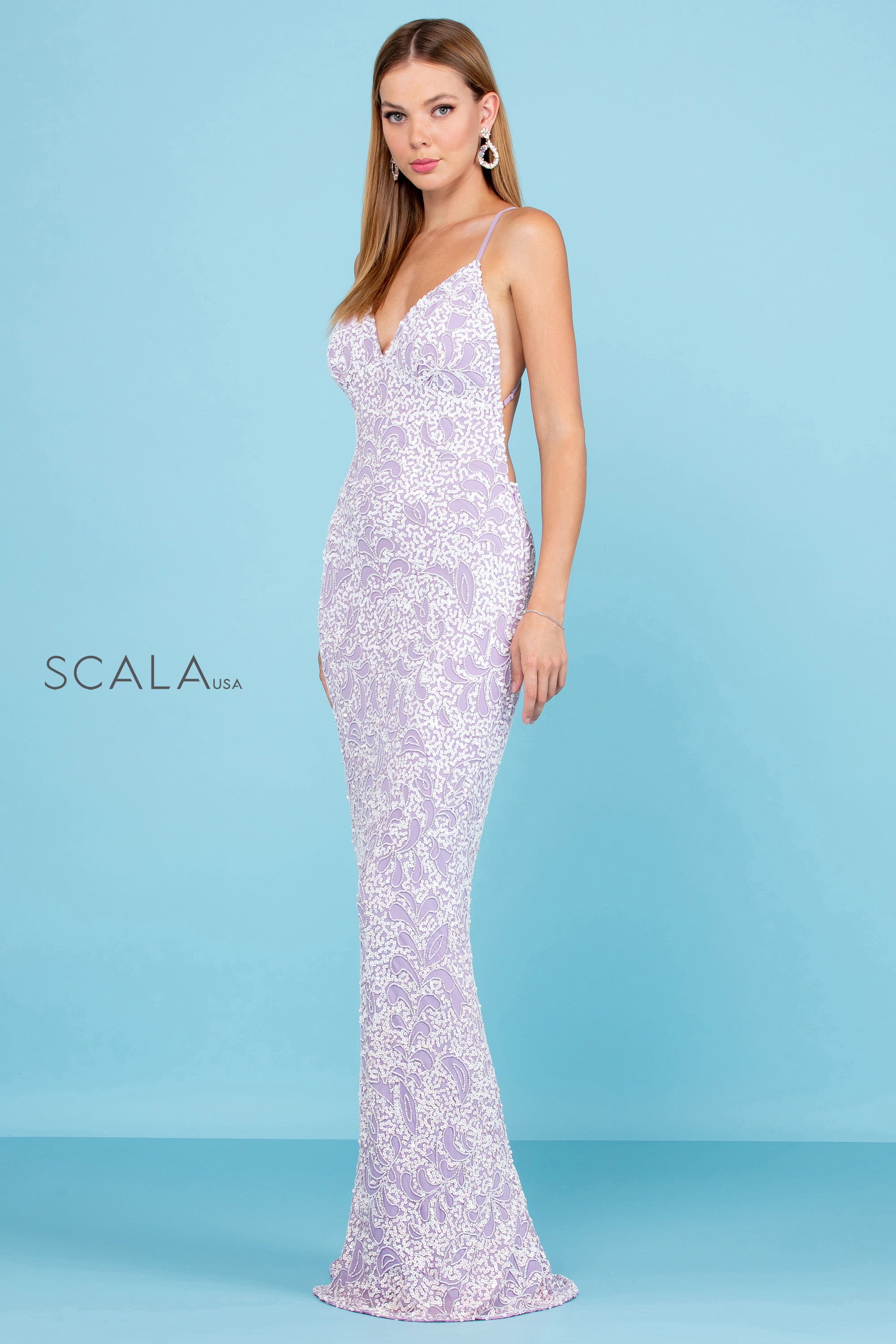Prom Dresses Fitted Formal Long Beaded Sequin Prom Dress Violet/Pearl