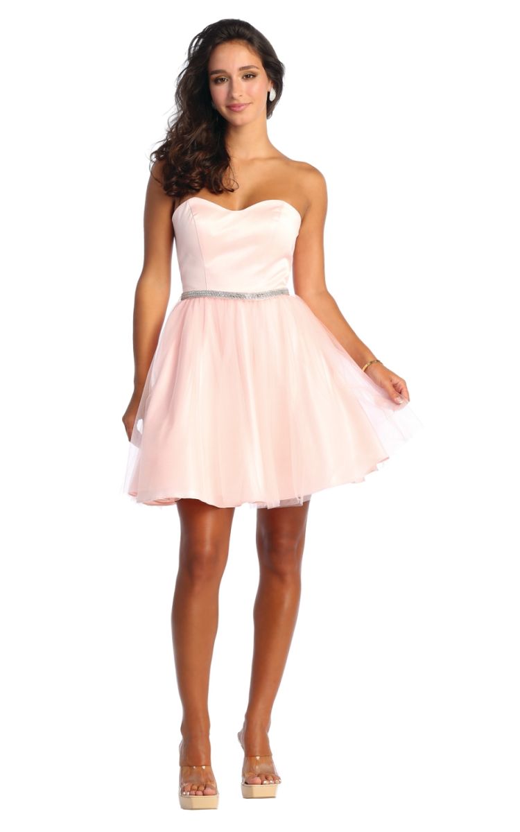 Strapless Curved Neck Mini Short Satin Cocktail A-Line May Queen 1895