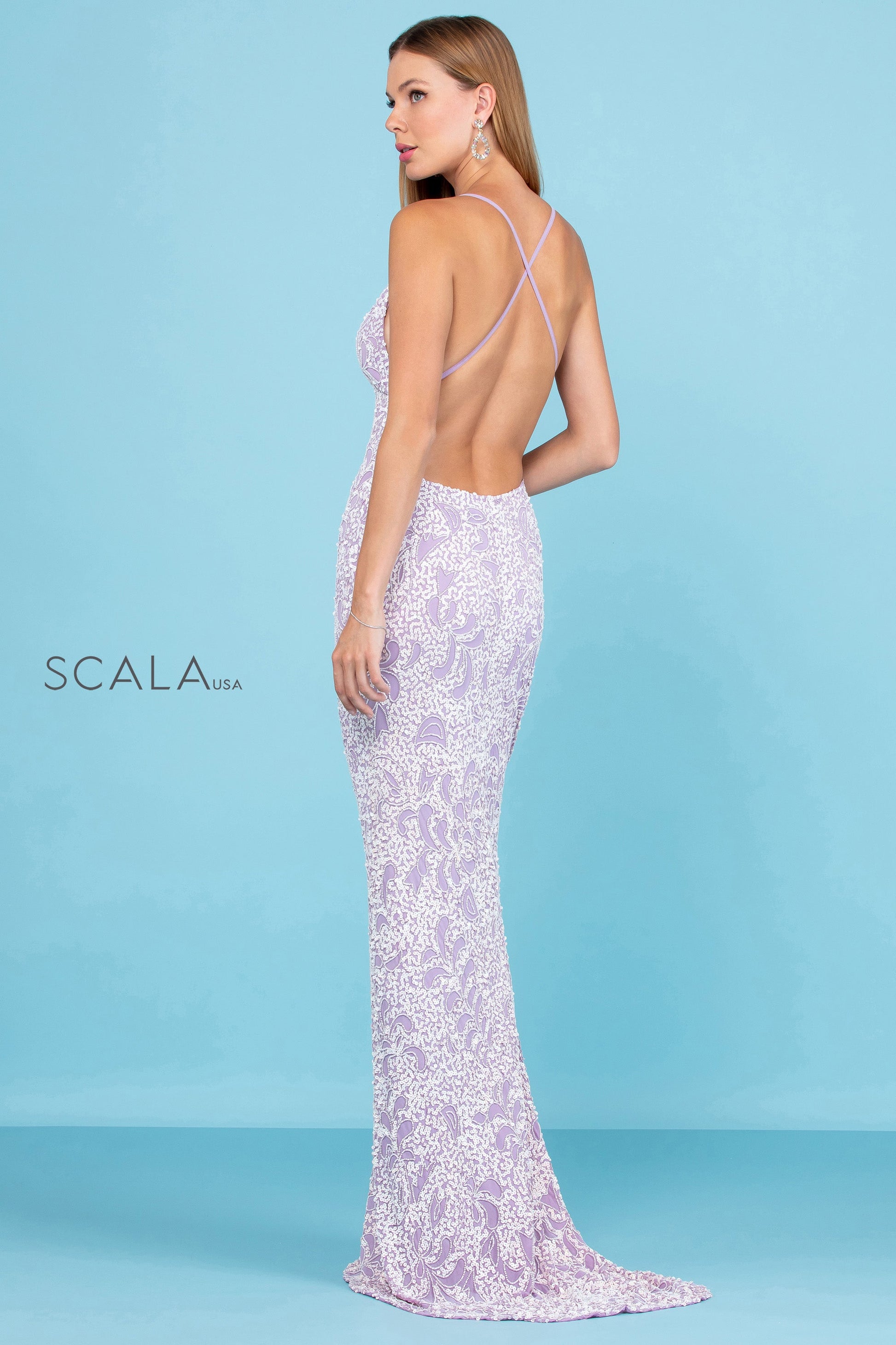 Scala 47542 Fitted Formal Long Beaded Sequin Prom Dress
