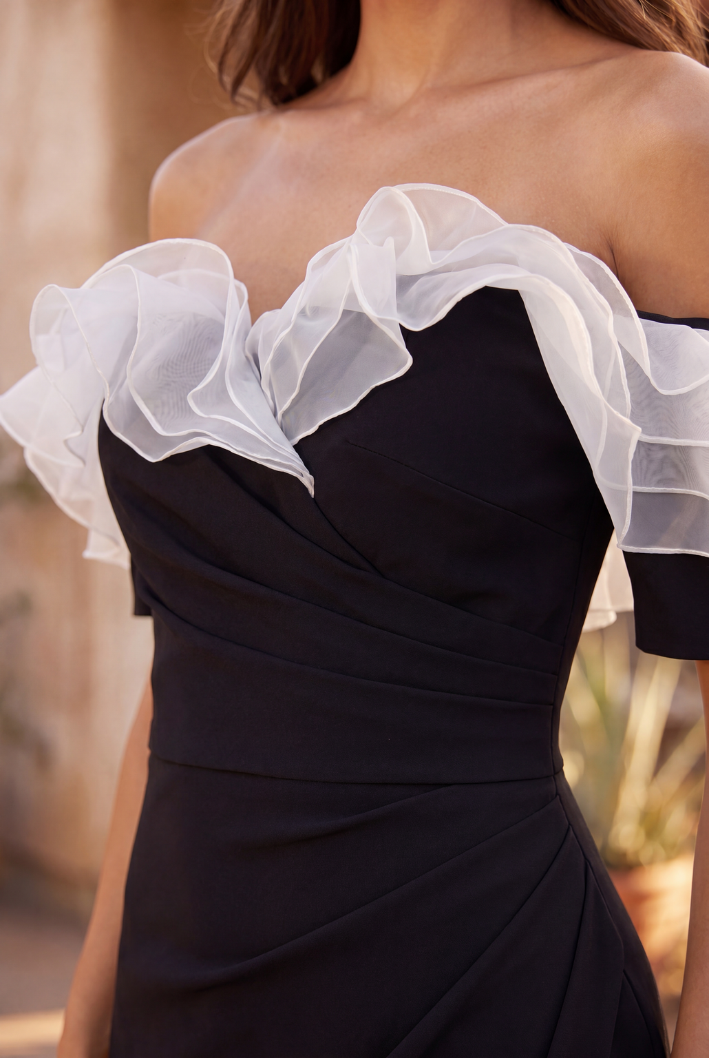 Ruffled Long Off Shoulder Formal Evening Dress