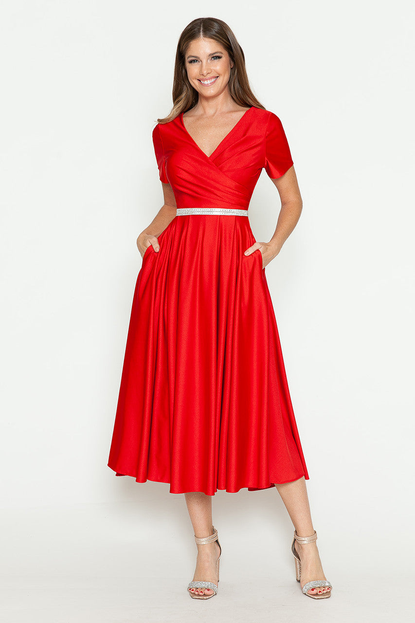 Cocktail Dresses Short Tea Length Pleated Cocktail Dress Lenovia 5274 Red