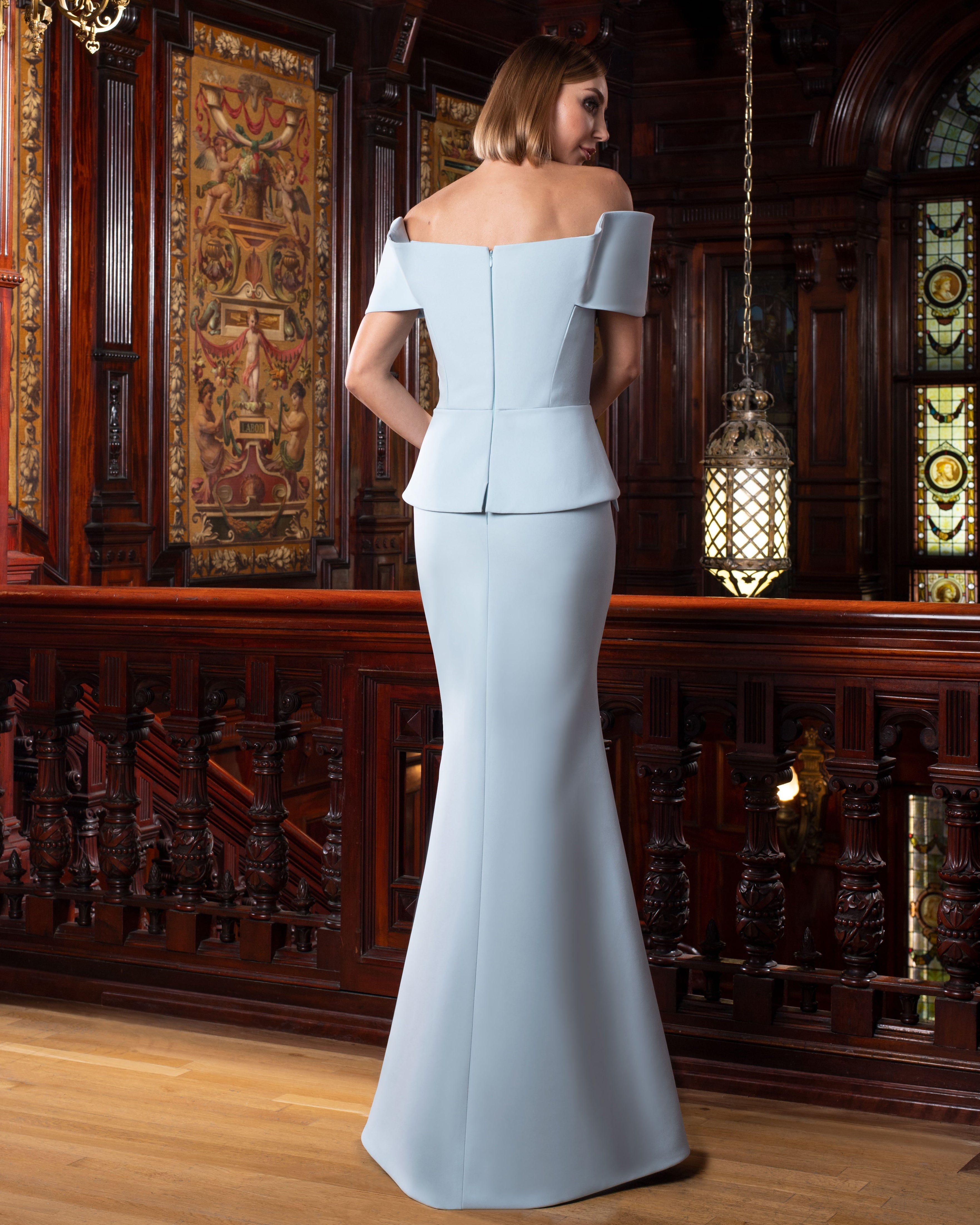 Formal Dresses Long Plated Formal Peplum Evening Dress Daiquiri Ice
