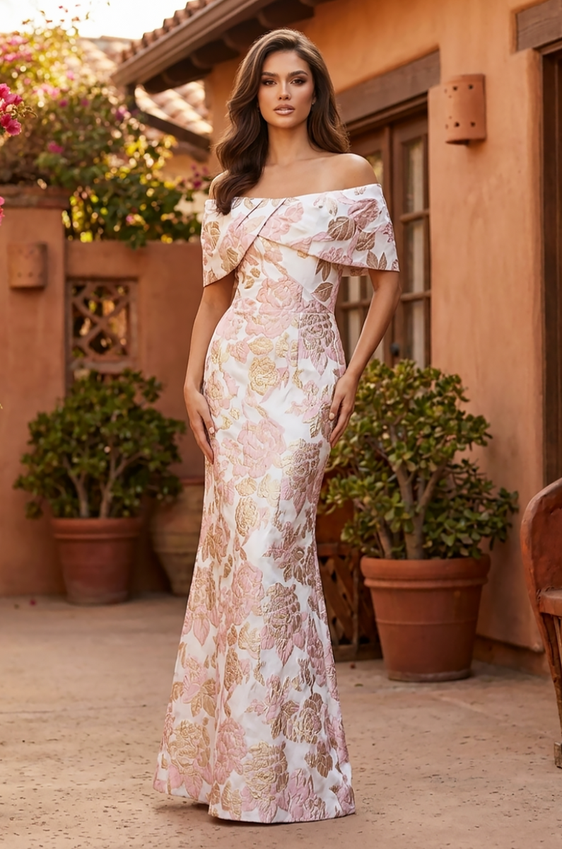 formal evening dresses for women Off the Shoulder Floral Jacquard Mermaid Dress Size:YL vintage style indian dress Pink Sizes Breakfast at Tiffany's Blue
