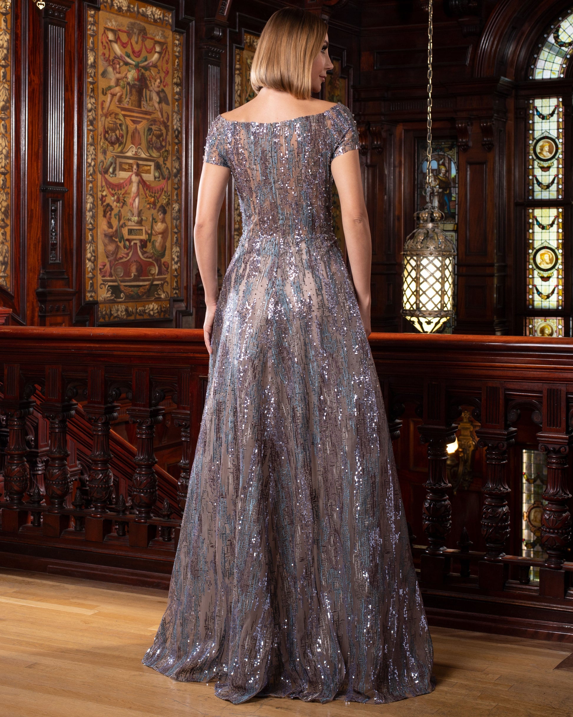 Alexander by Daymor 1554 Long A Line Lace Pleated Formal Sequin Dress