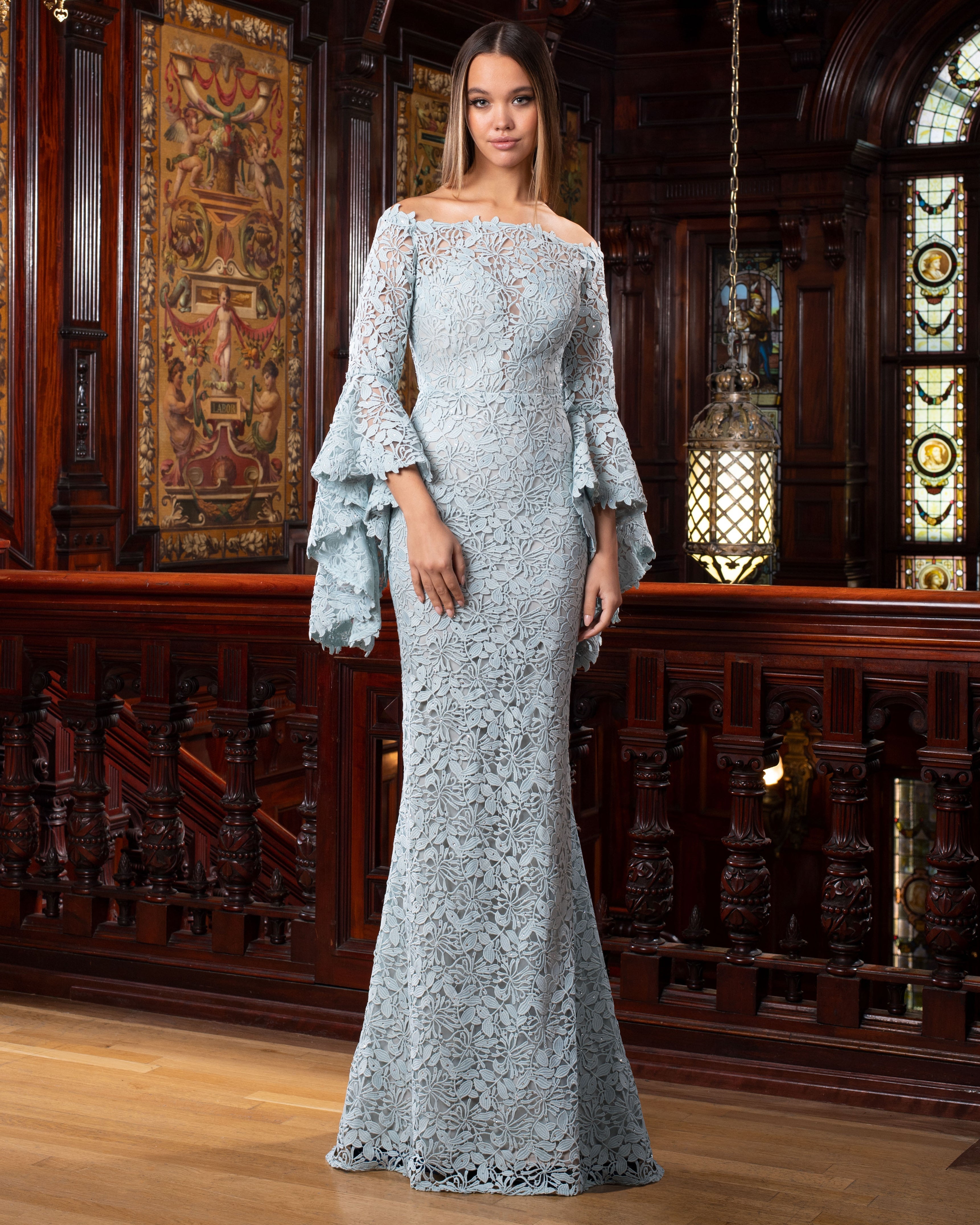 Formal Dresses Fitted Long Lace Beaded Formal Dress Daiquiri Ice