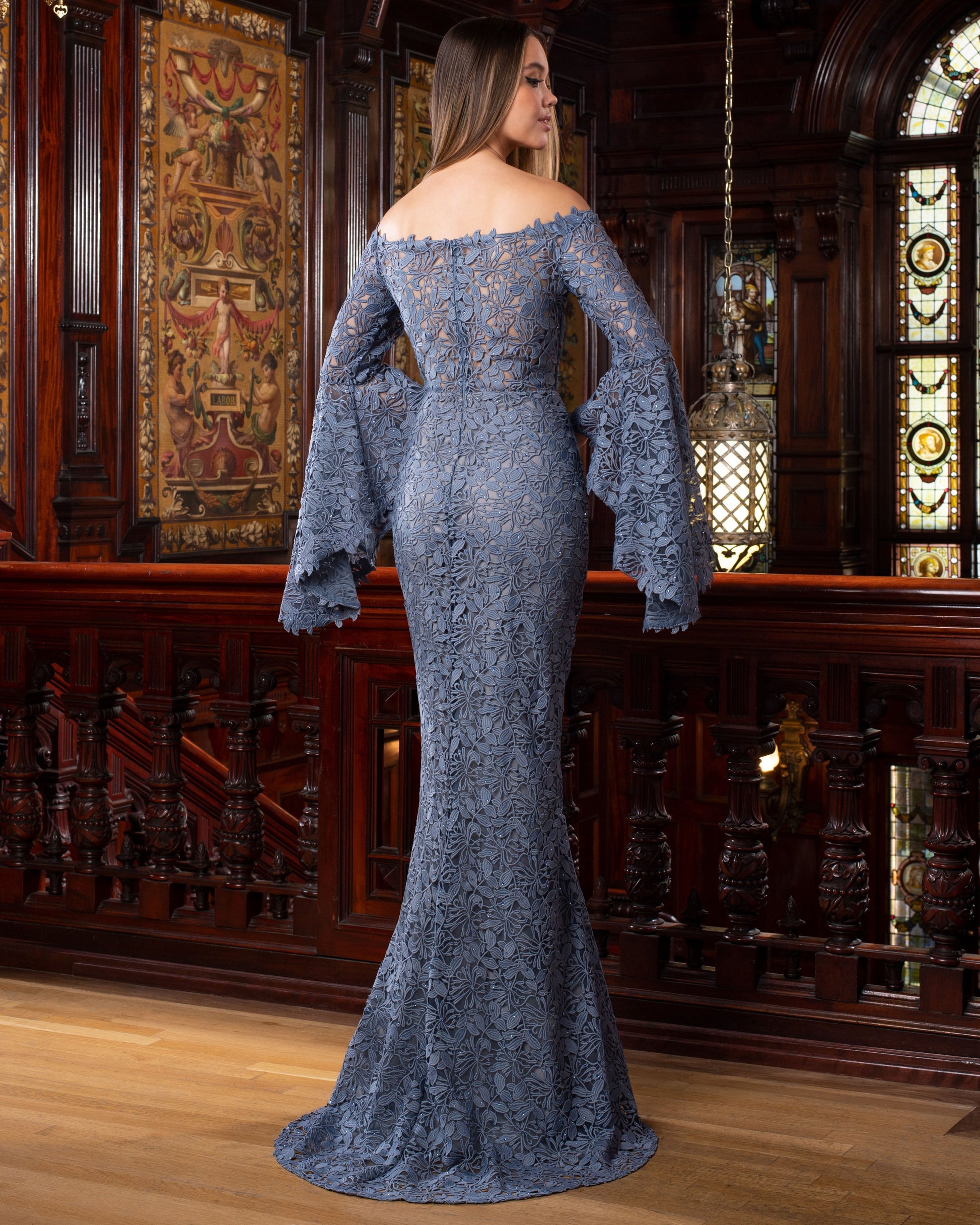 Alexander by Daymor 1555 Fitted Long Lace Beaded Formal Dress