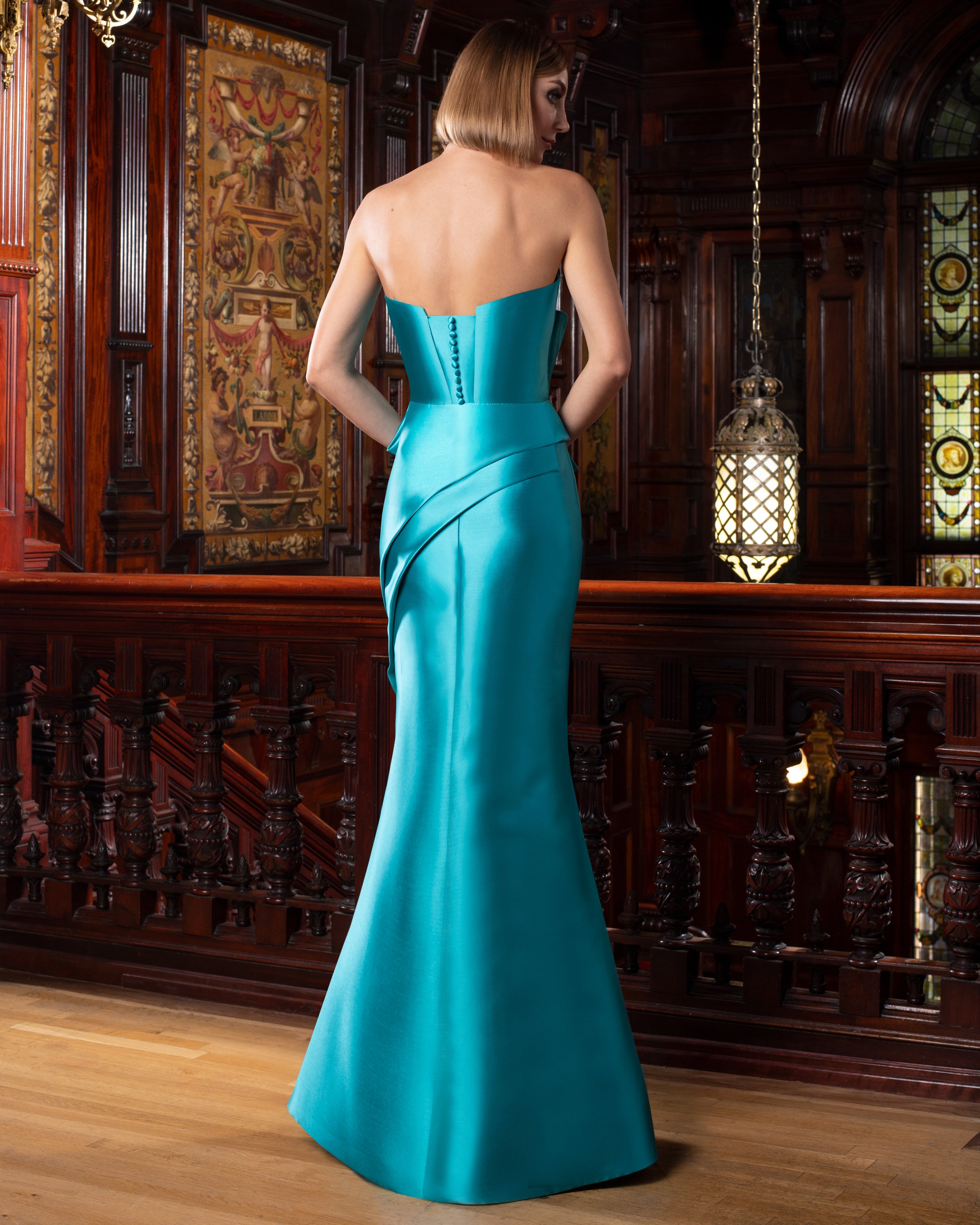 Formal Dresses Fitted Long Pleated Peplum Formal Dress Turquoise
