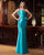 Formal Dresses Fitted Long Pleated Peplum Formal Dress Turquoise
