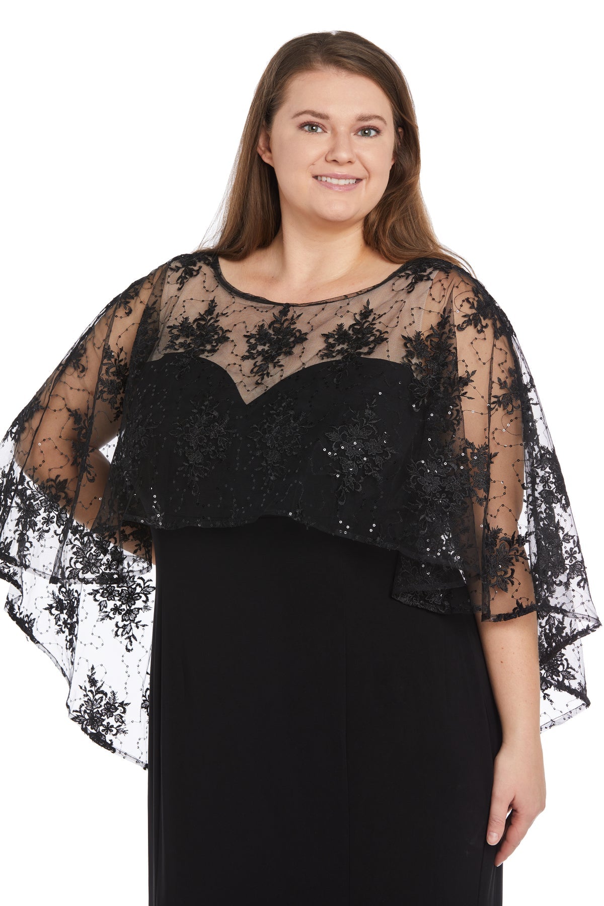 R&M Richards 1560W Long Formal Plus Size Capelet Dress