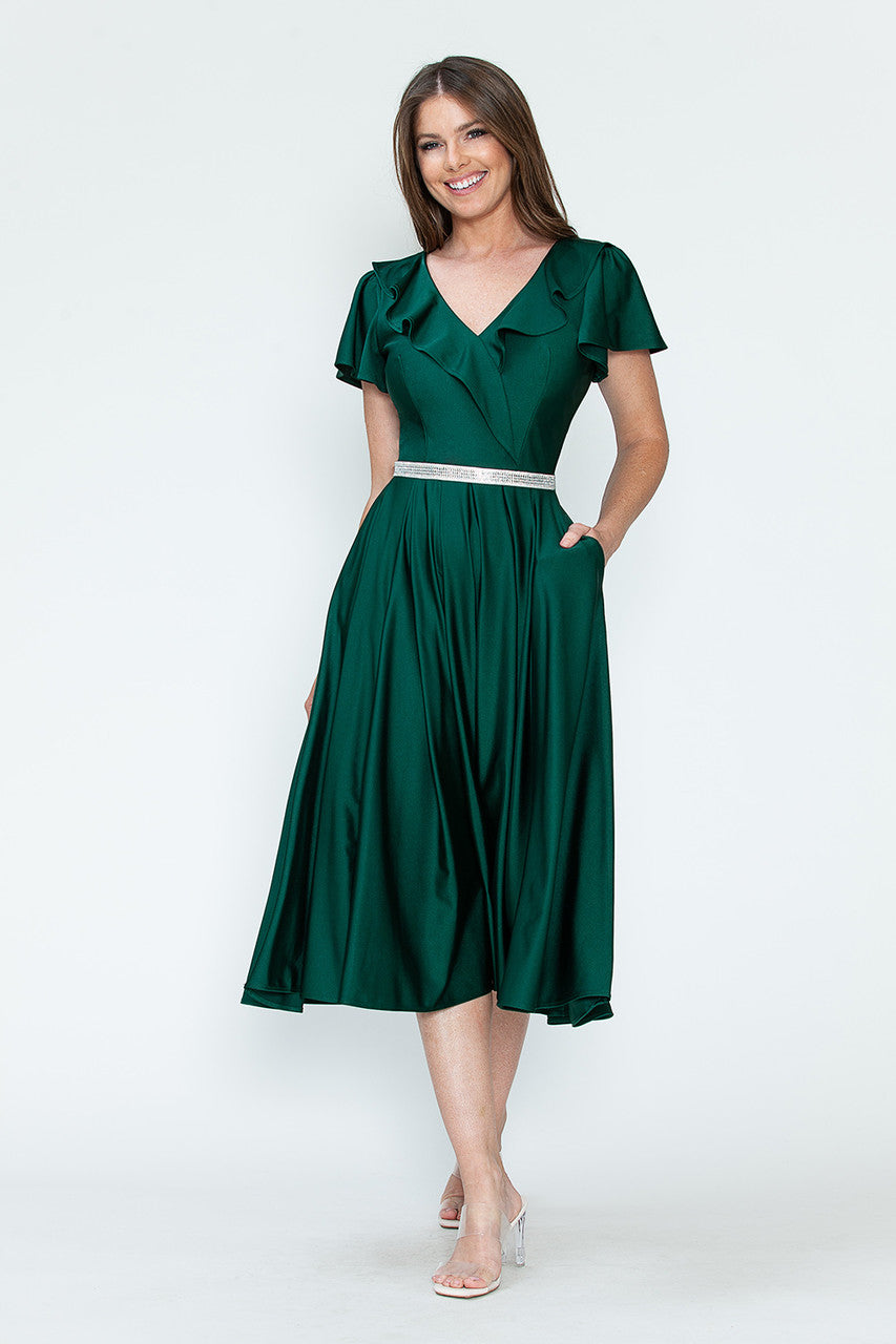 Cocktail Dresses Short Ruffle Pleated Midi Cocktail Dress Lenovia 5295 Hunter Green