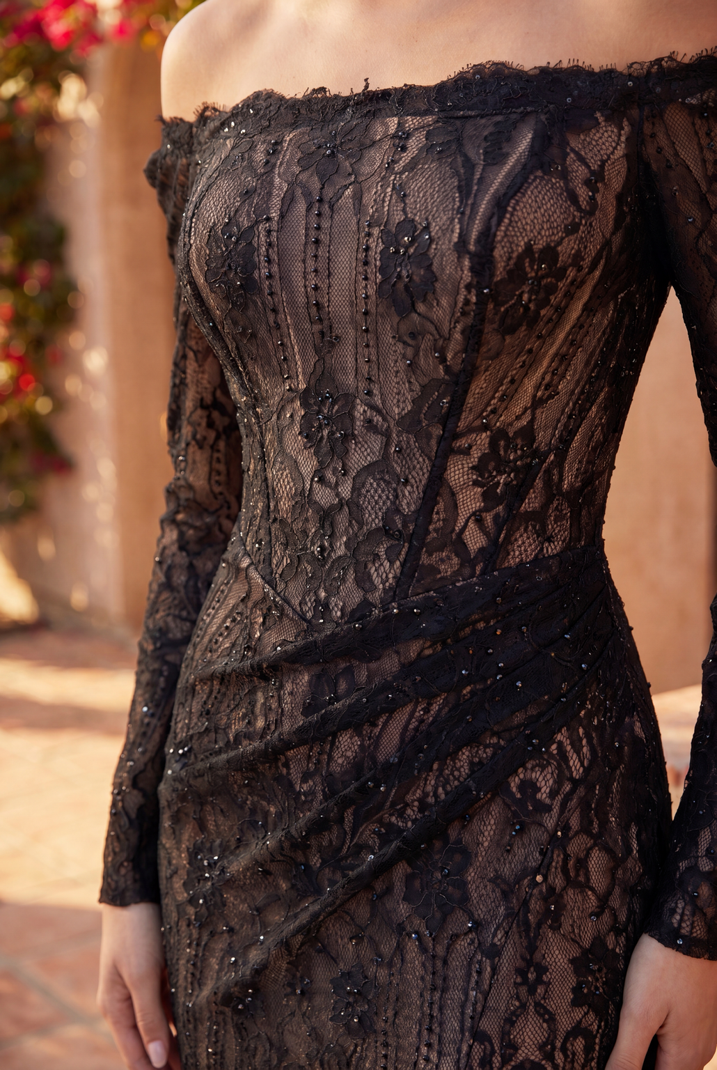 Corset Long sleeve Fitted Lace Evening Formal Dress