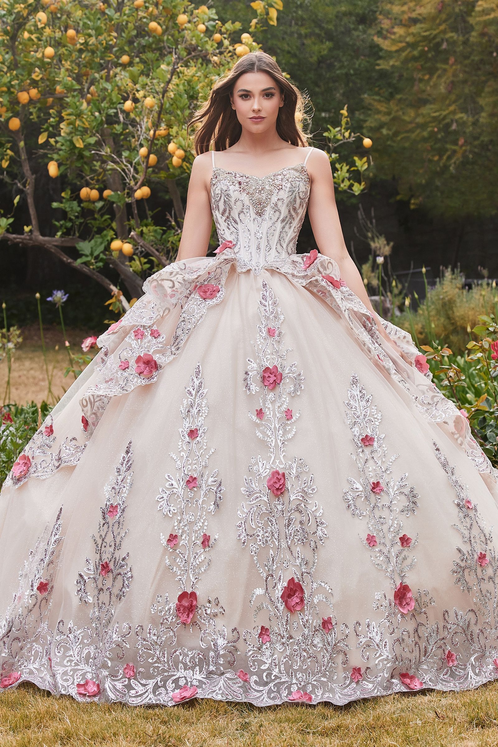 LaDivine 15703 Long Ball Gown Floral Sweet 16 Quinceanera Dress