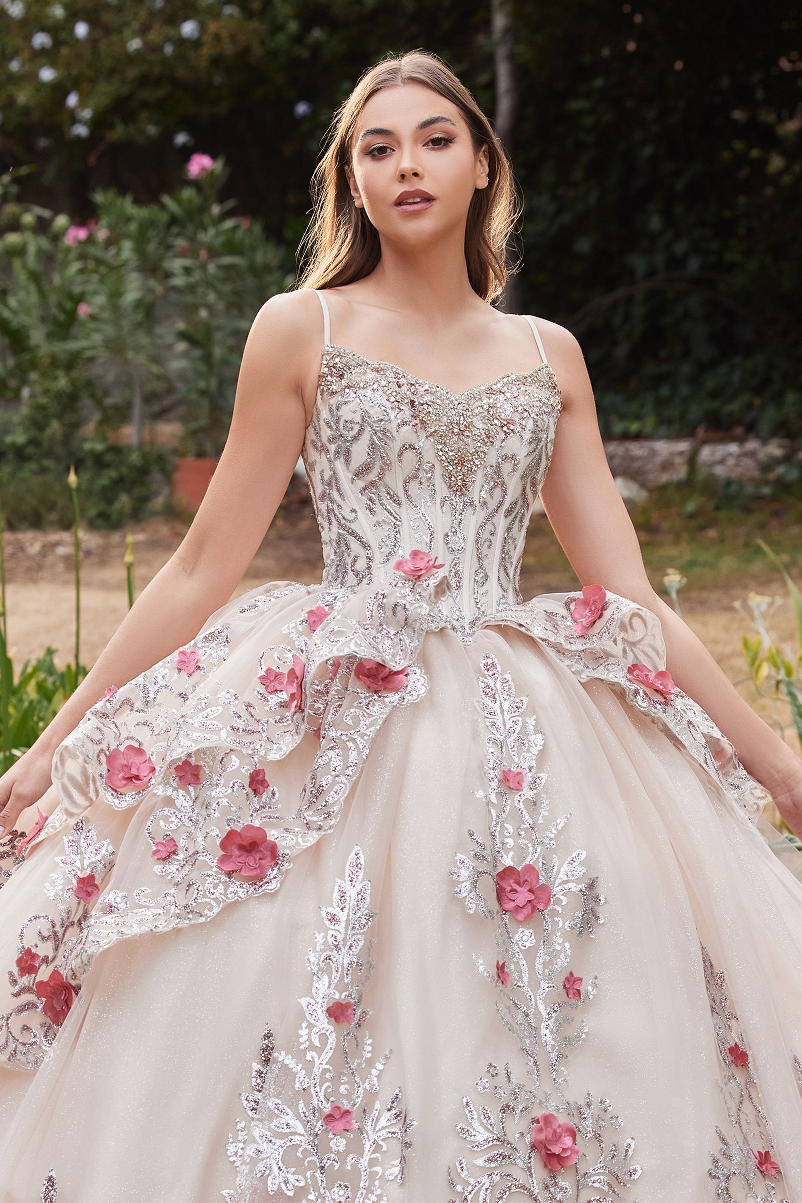 LaDivine 15703 Long Ball Gown Floral Sweet 16 Quinceanera Dress