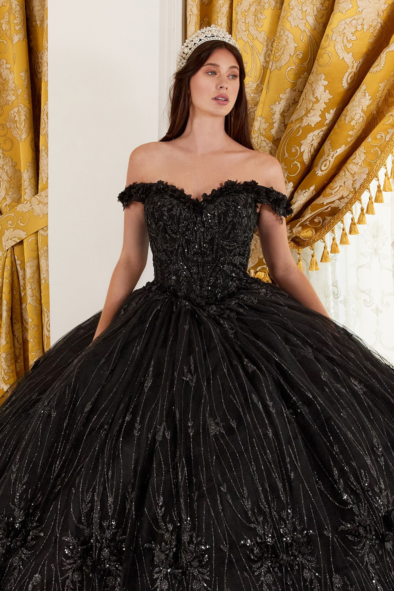 LaDivine 15704 Ball Gown Long Glitter Floral Quinceanera Dress