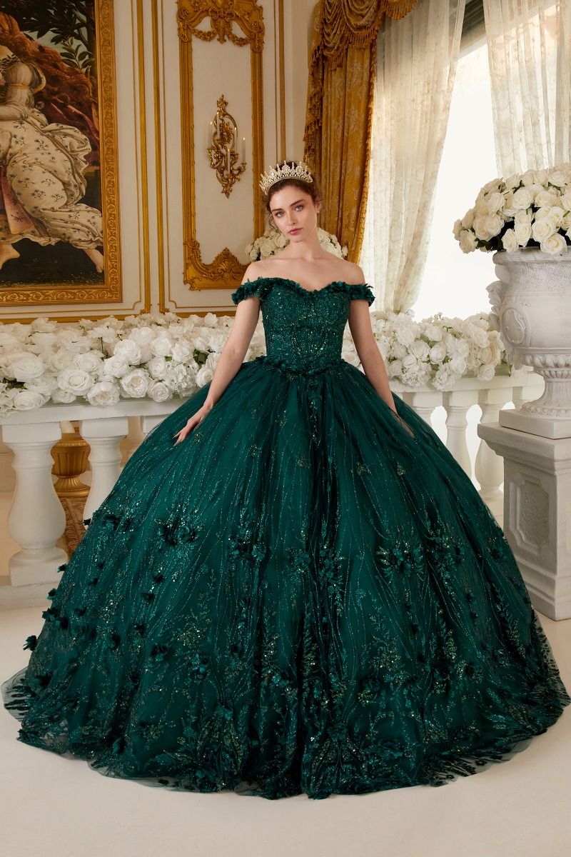 LaDivine 15704 Ball Gown Long Glitter Floral Quinceanera Dress
