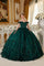 Quinceniera Dresses Ball Gown Long Glitter Floral Quinceanera Dress Emerald